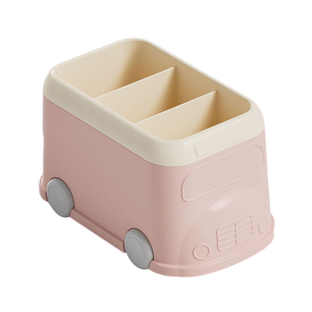 Desktop Pen Holder 3 Compartments Cute Bus Shape Multifunctional Stationery Pencil Organizer Container Storage Box