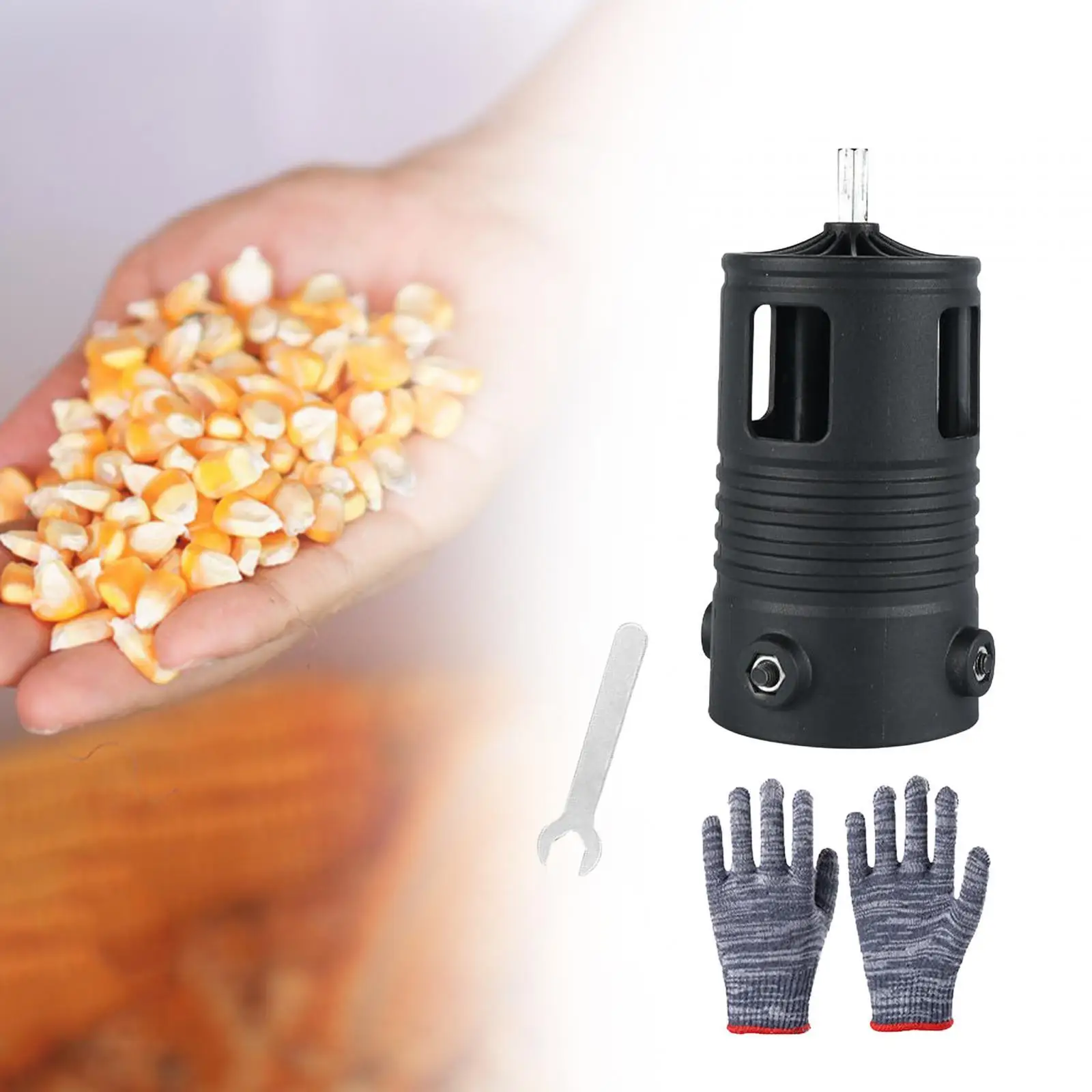 Corn Peel Thresher Use with Electric Drill Manual Portable Universal Durable Hands Free with Gloves and Wrench Corn COB Remover