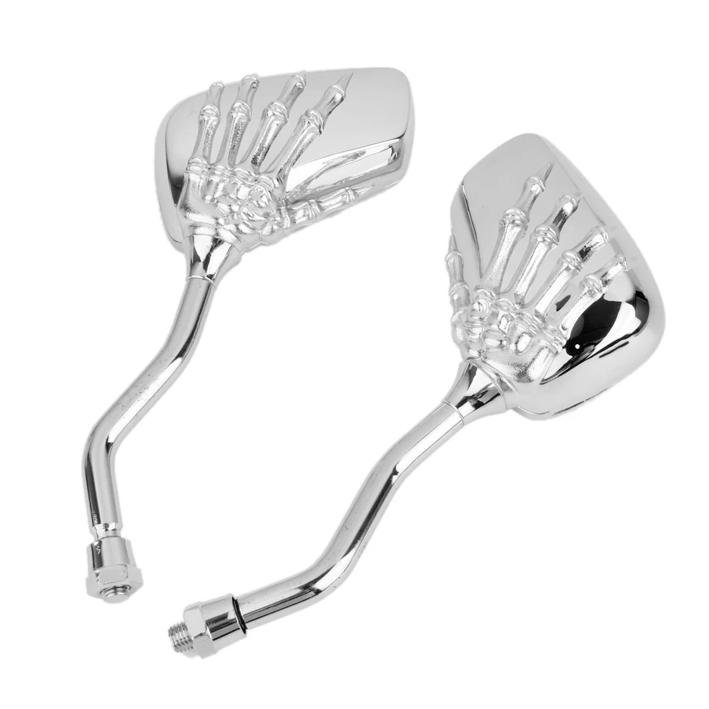 Motorcycle Bike Scooter Silver Skull Hand Rear View Side Mirrors 8mm 10mm