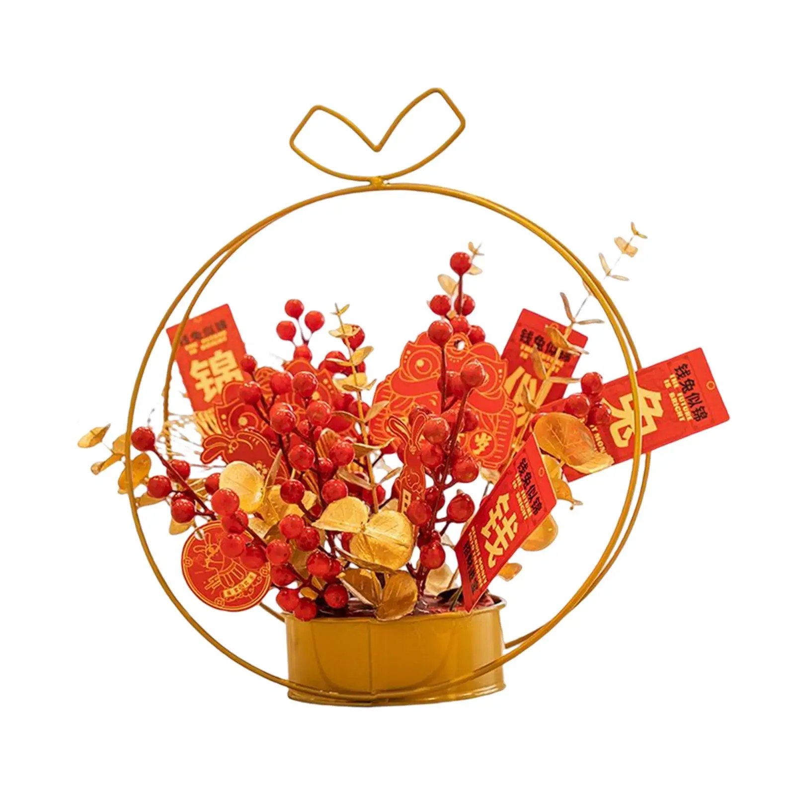 Chinese Style Artificial Flower Basket Ornament Spring Festival Photo Props New Year for Home Holiday Autumn Party Decoration