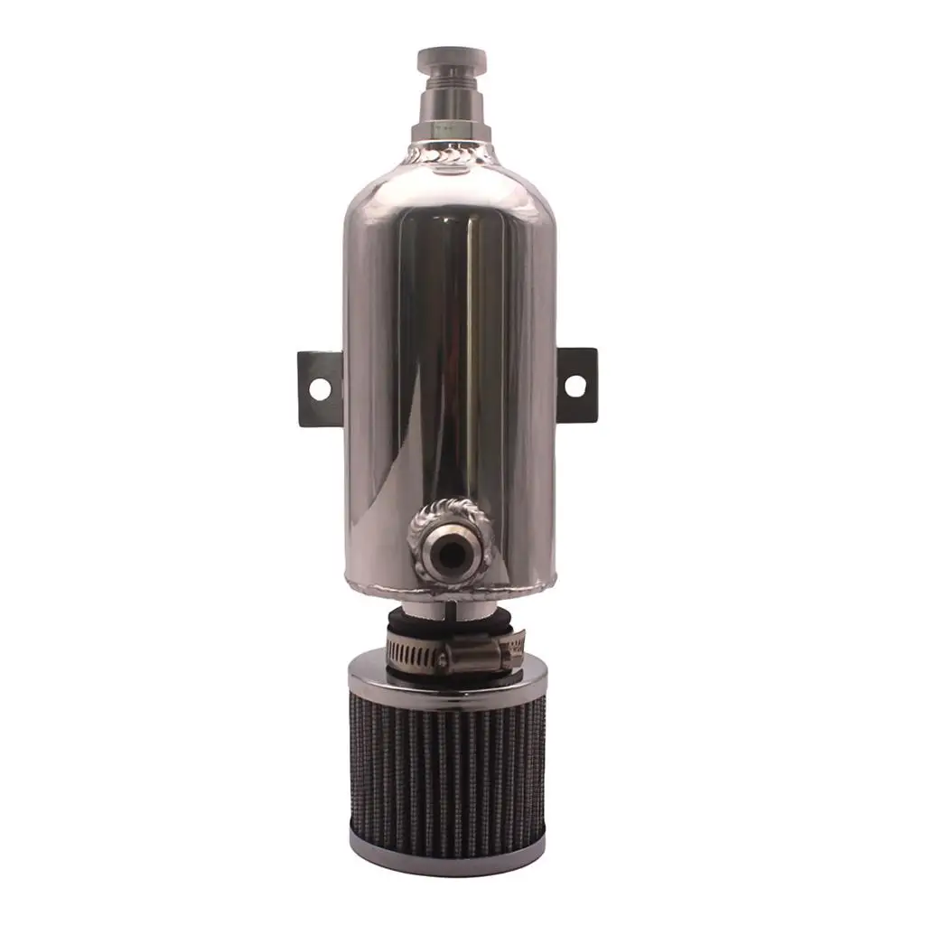 600ML Aluminum Baffled Oil Can Breather Can with Drain W/Filter, Oil