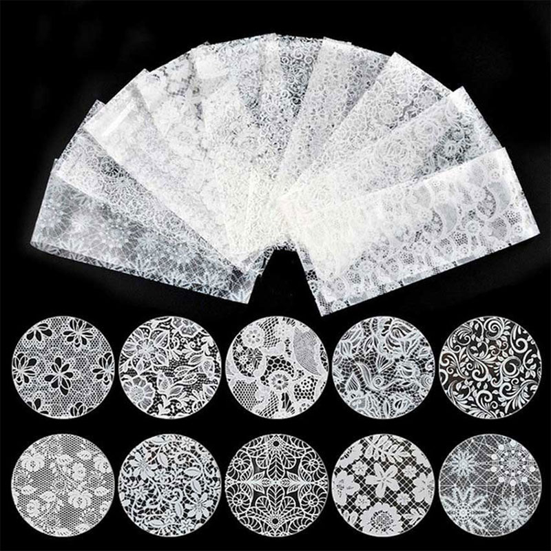 Best of 16 Sheet Black Lace Flower Nails Sticker White Star Transfer Nail Foil Adhesive Manicure Nail Stickers Designer Art Decoration Reviews & Tips - Image 4