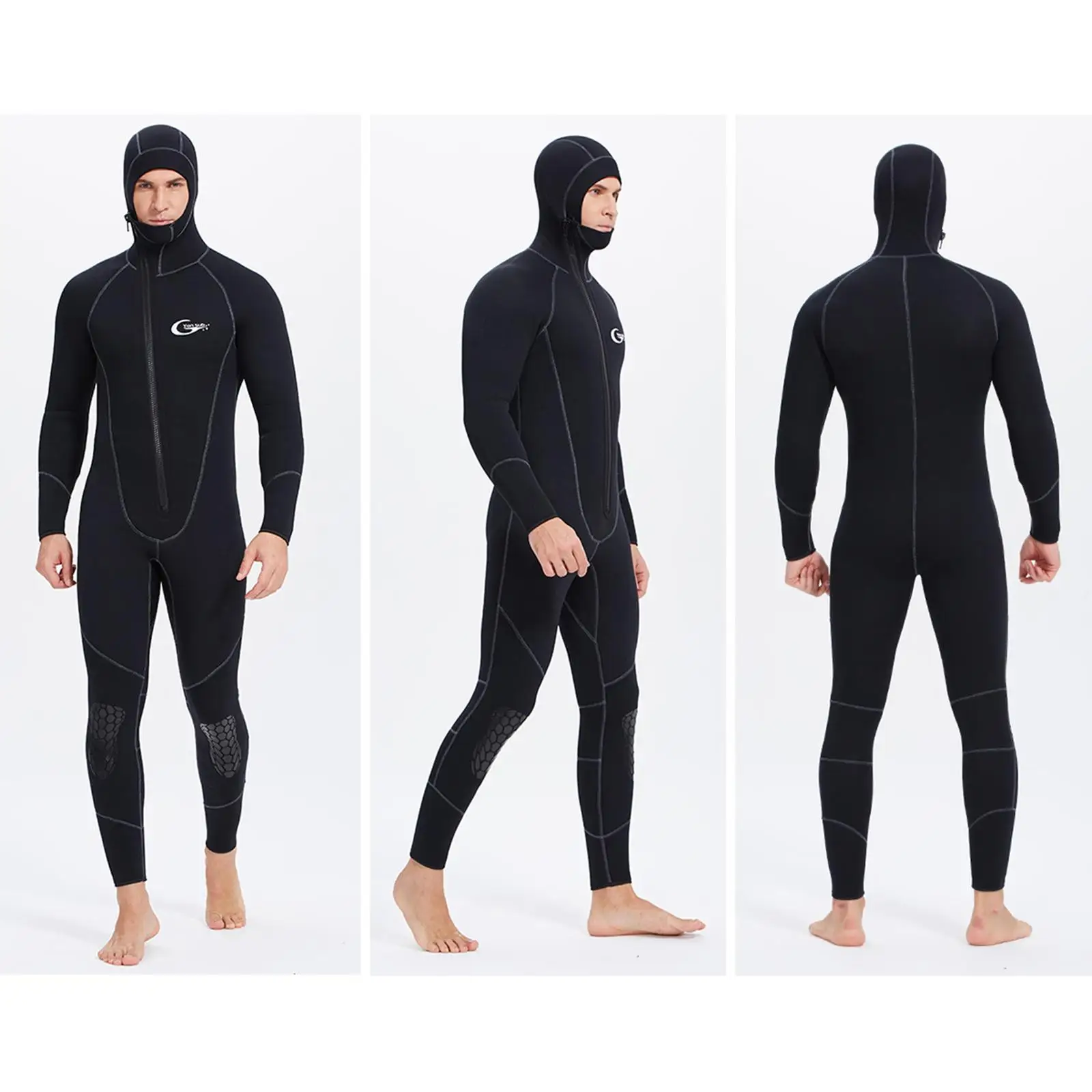 Mens Wetsuits Jumpsuit Full Body 5mm Neoprene Hooded Wet Suit Swimming Suit for Water Sports Kayaking Snorkeling