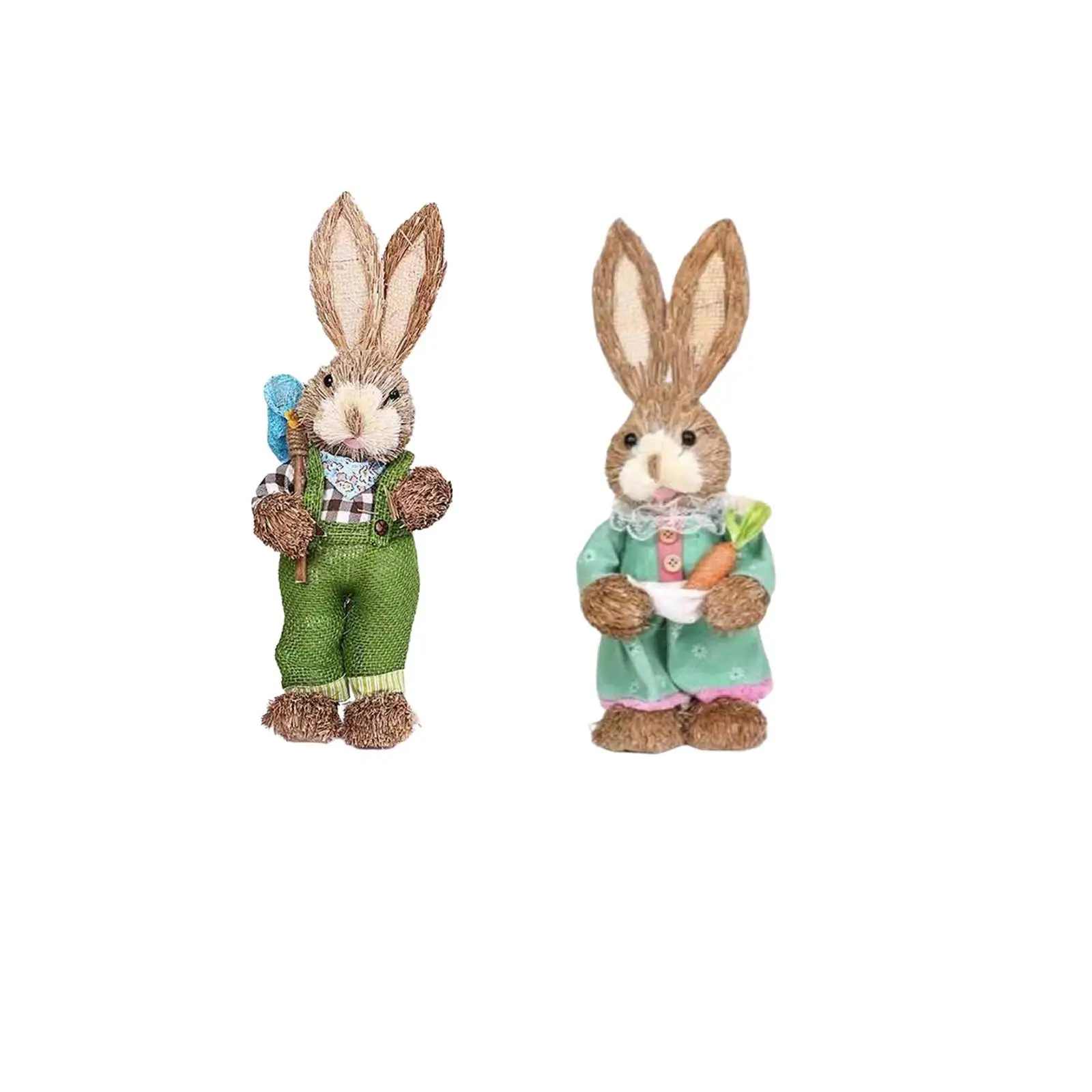 2Pcs Natural Sisal Straw Standing Easter Bunny Figures Ornament 32cm Gifts