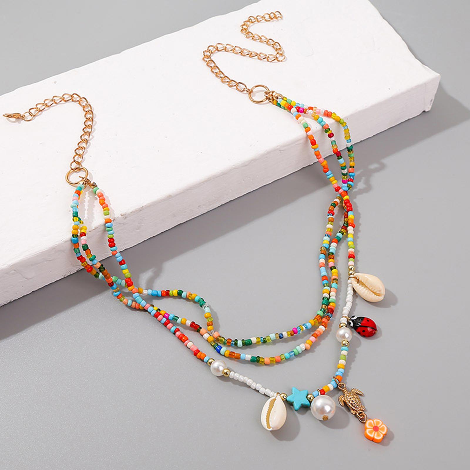 Bohemian Pendant Starfish Shell Multilayer Fashion Jewelry Handmade Necklace for Club Beach Summer Festival Mother'S Day Lover
