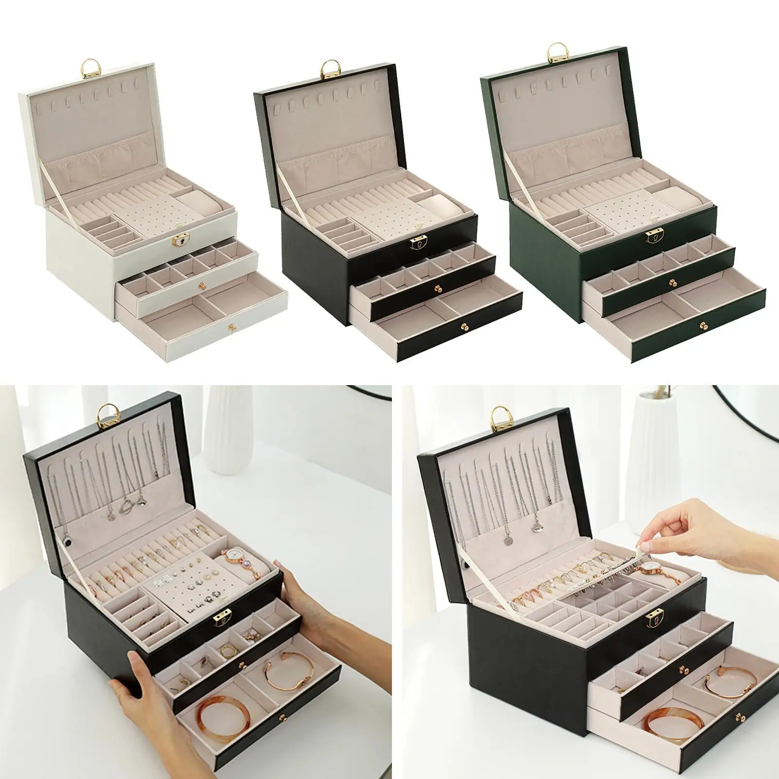 Jewelry Organizer Portable Large Vintage Box for Necklace Ring Earrings Women Girl
