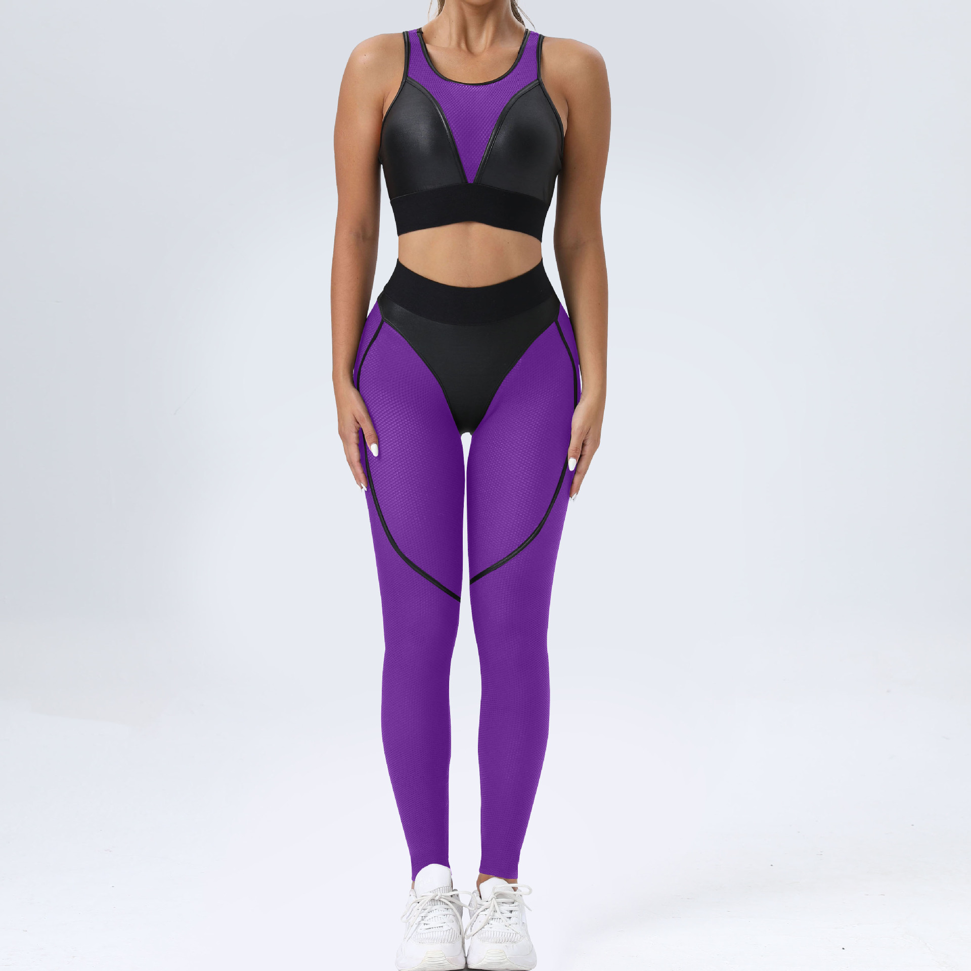 Ensemble Sport 2 Pièces Femme Yoga Fitness - Brassière Sans Manches + Legging/Short Taille Haute Push-Up