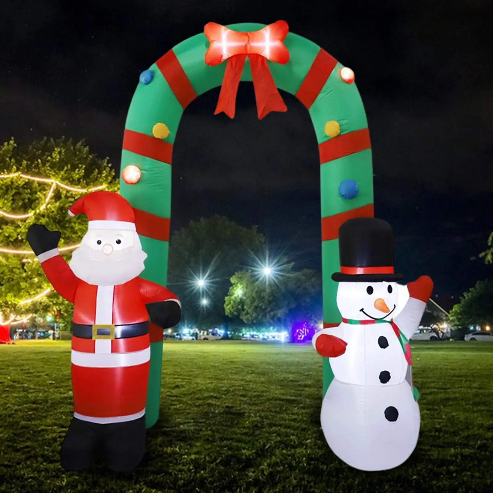 2.5 Meters Christmas Inflatable Arch Santa Snowman Archway LED Inflatable Arch Ornament for Party Patio Lawn Yard Decoration