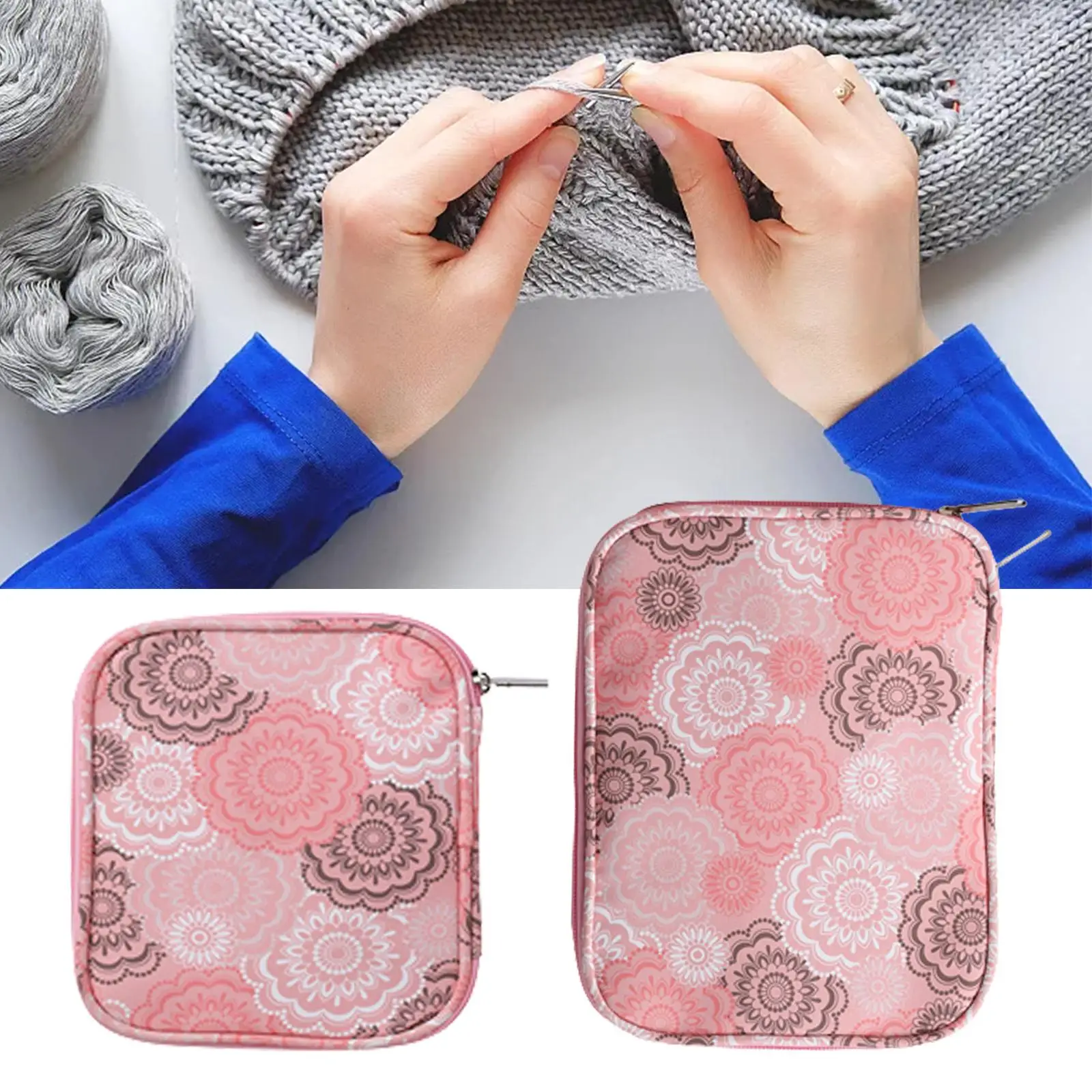 Knitting Needles Storage Bag Floral Portable Crochet Hooks Set Organizer