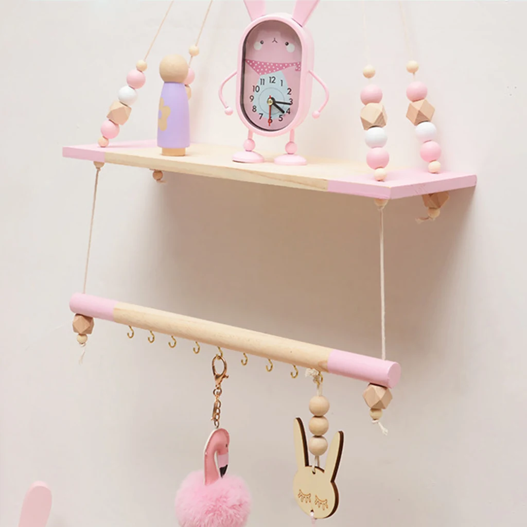 Handcrafted Shelf Kids Room Hanging Bead Shelf Nordic Style Nursery Decoration Wall Shelves Girls Clothes Storage Hanging Rack