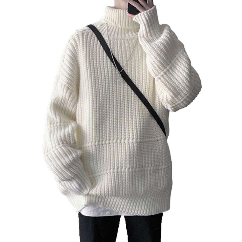 Description Picture 4 of itemWinter Sweater Cozy Mid-length Men's Sweater Warm Knitted High Collar Elastic Anti-shrink Pullover for Winter/fall Comfort Mid