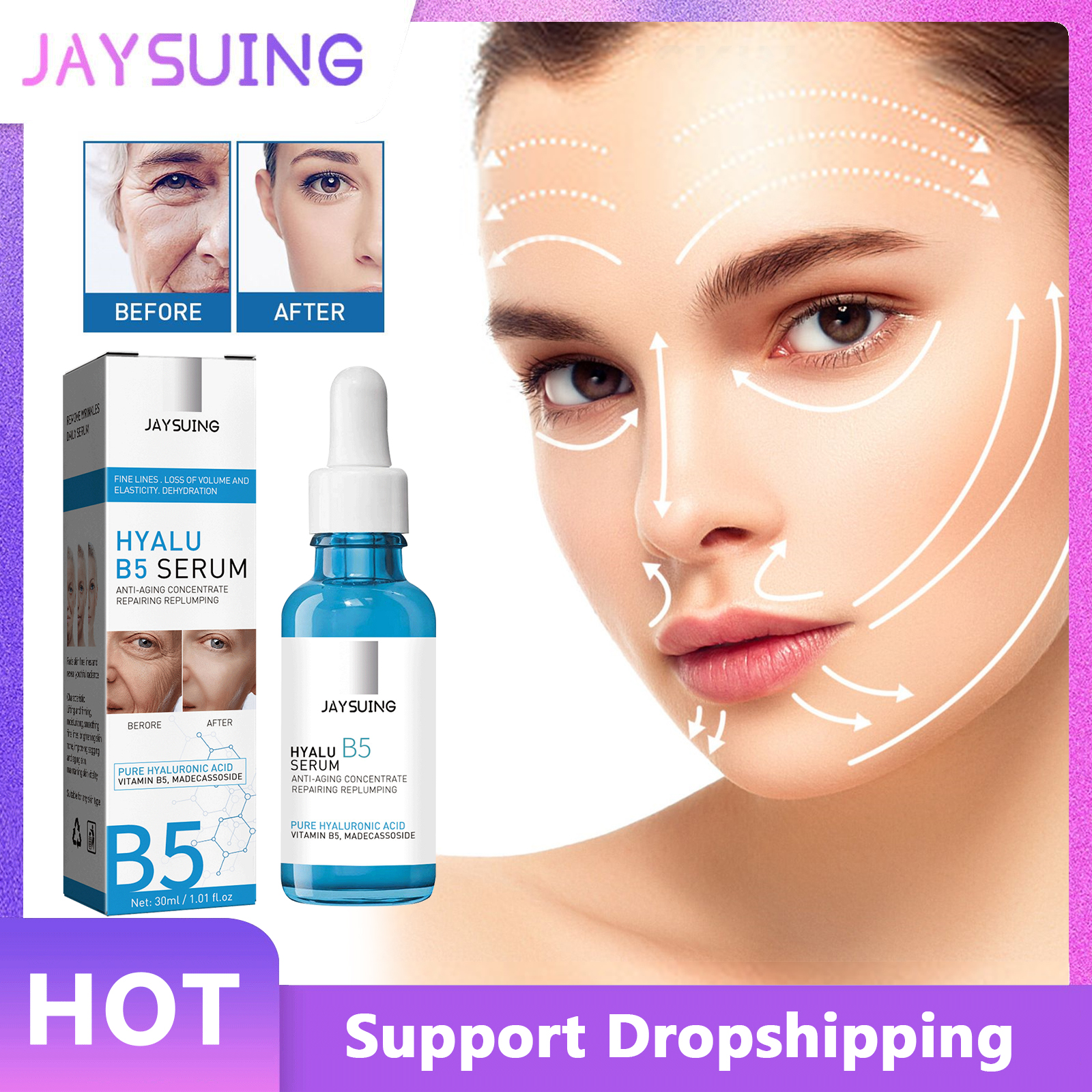 Best of Jaysuing Hyaluronic Acid Serum Anti Aging Wrinkle Remover Moisturizing Shrink Pores Fade Fine Lines Whitening Skin B5 Face Serum Reviews & Tips