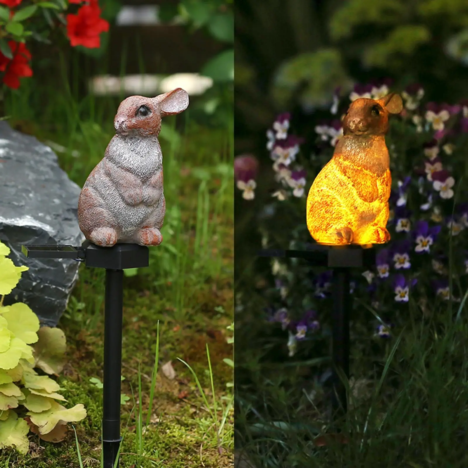 Garden Solar Lights Rabbit Lamp Garden Stake Lights Resin Figure Lights Landscape Light for Walkway Courtyard Garden Lawn Family