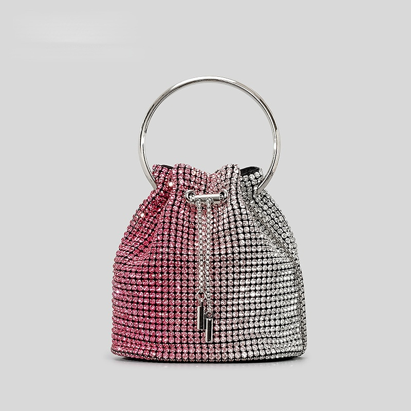 Diamant-Quasten-Abendclutch mit rundem Griff, Kristall-Beuteltasche, luxuriöse Designer-Handtaschen, Strass-Ketten-Hochzeits- und Partytasche – Detail 4