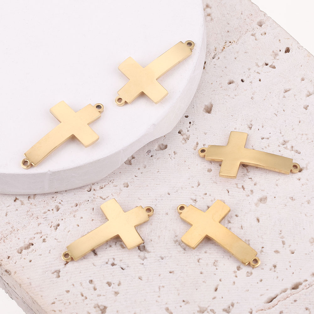 5 stücke Gold-Platte Edelstahl Biegen Kreuz Charme Stecker Doppel Loch Schmuck Machen Liefert Schmuck Erkenntnisse Anhänger – Detail 3
