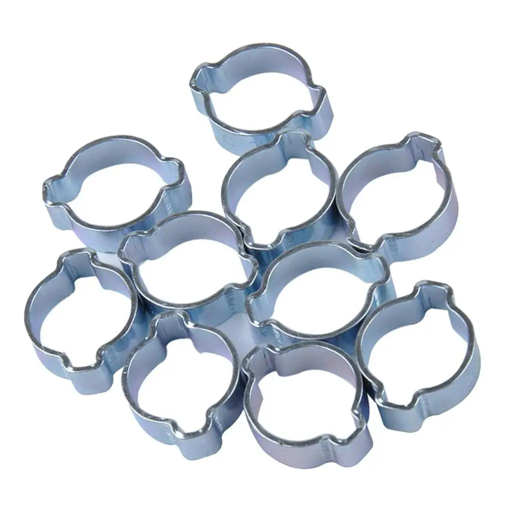 10Pcs Mini Fuel Injection Style Hose Clamp Double Ear Clips 7-9mm for  Petrol Pipe, Carbon Steel