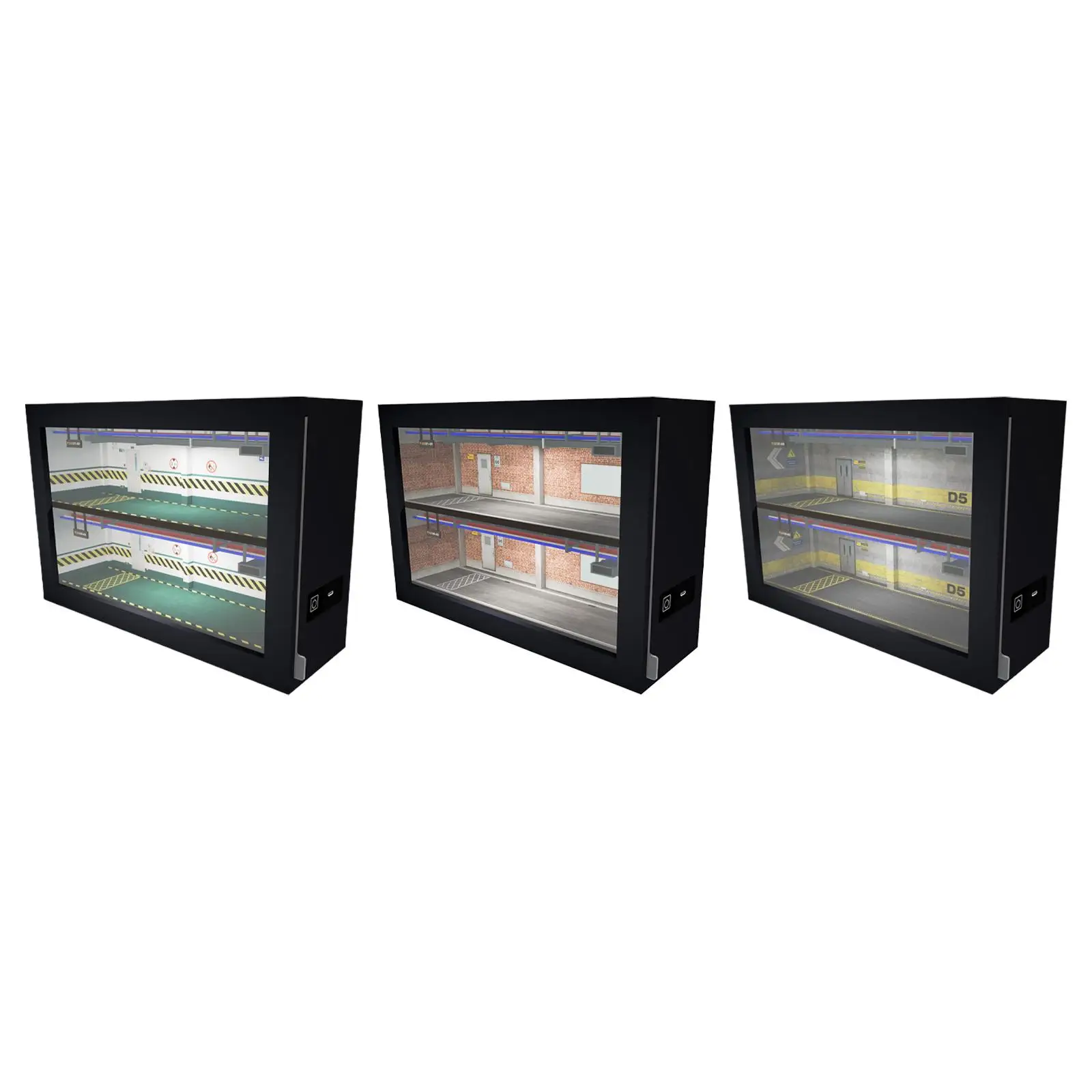 1:64 Garage Display Case Acrylic Cover Decoration Dustproof Double Layer with LED Showcase for Office Desk Countertop Bookshelf