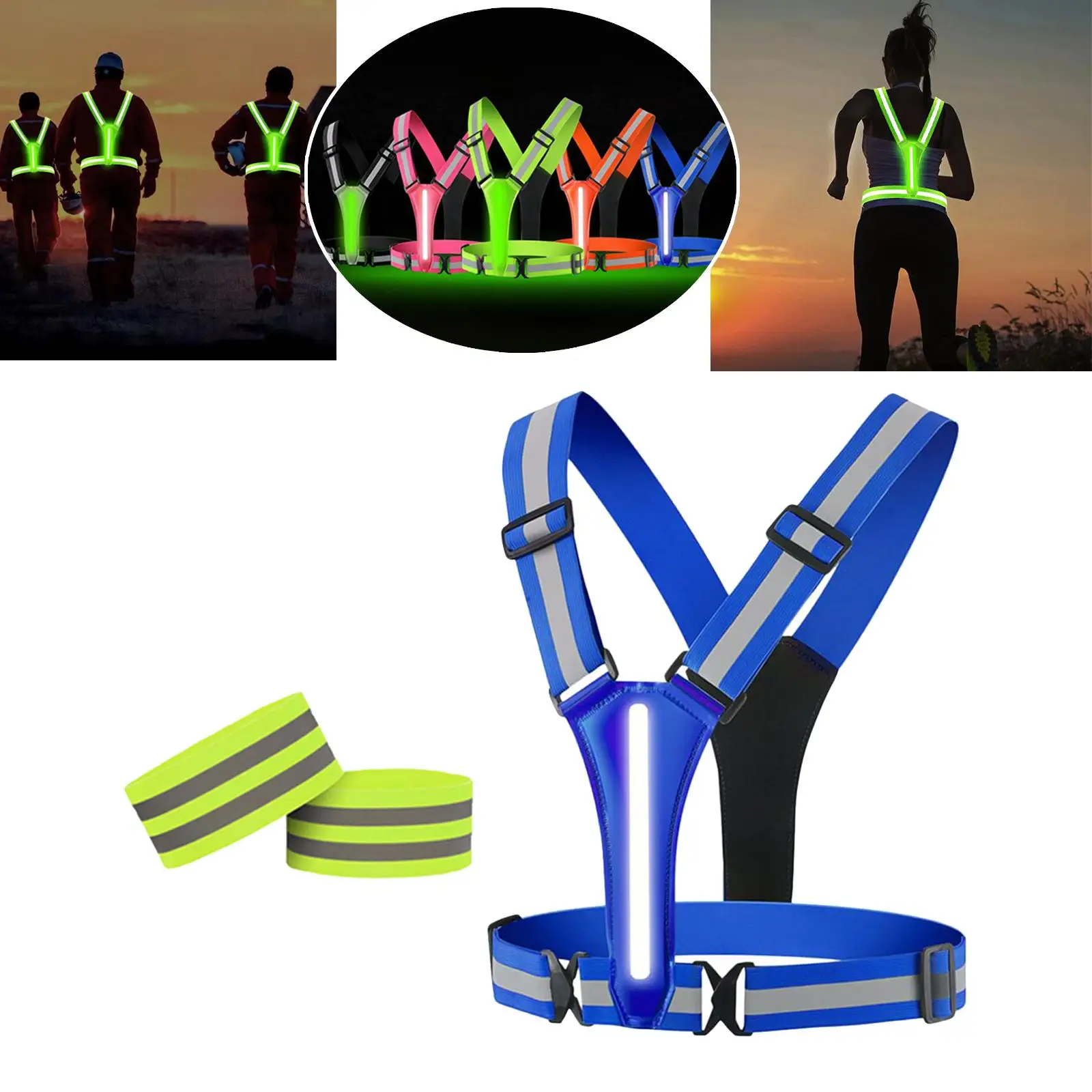 Waterproof LED Reflective  3 Lighting Modes with 2 Reflective Arm Straps Reflector Straps for Worker Children  Hiking Cycling