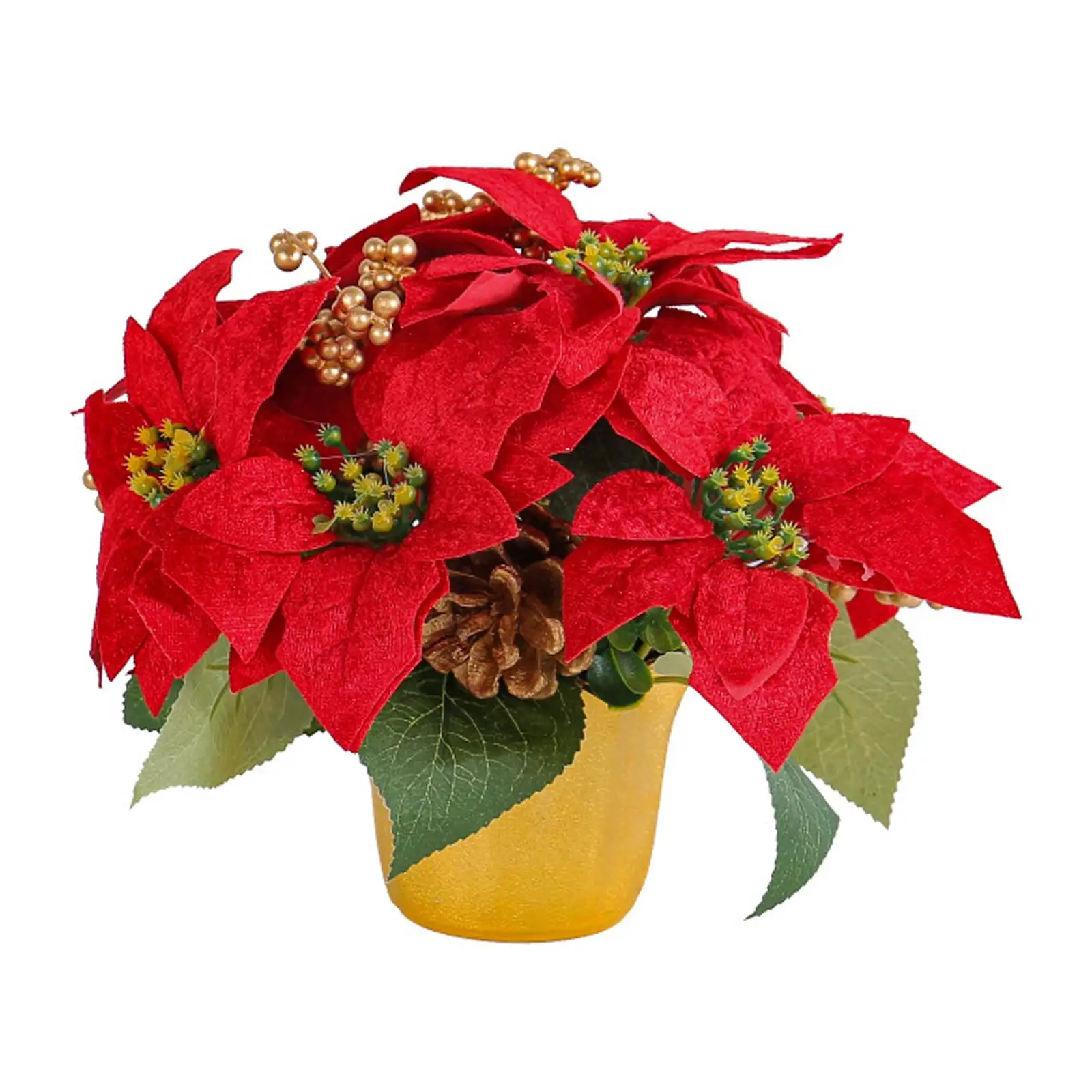 Christmas Artificial Poinsettia Plant Potted Red Poinsettia Decorative Artificial Flower for Holiday Xmas Garden Tabletop Indoor