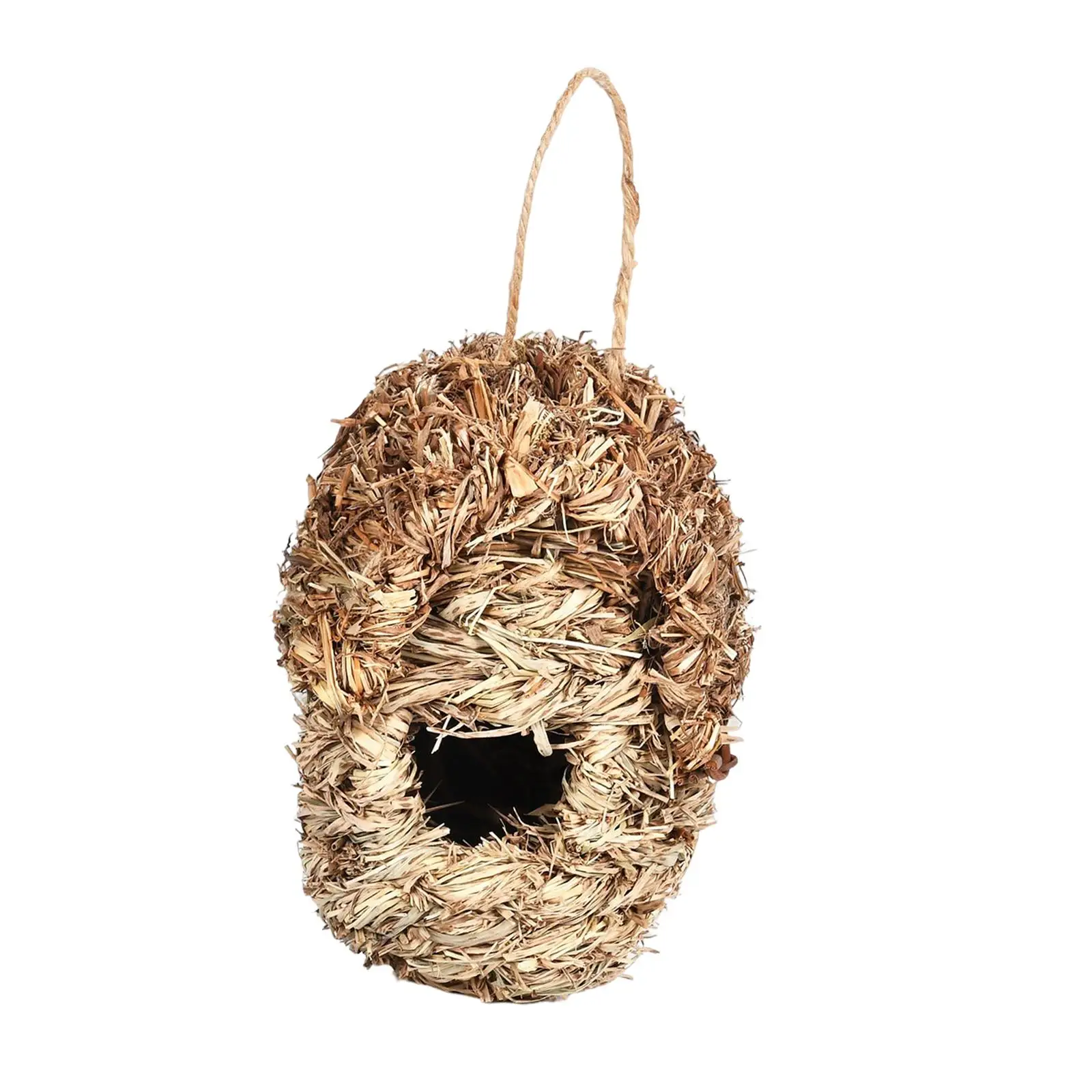 Straw Hand Woven Bird Cage Bird Nest Hut Shelter Hanging Parrot Nest House Birdhouse for Outdoor Outside Lawn Garden