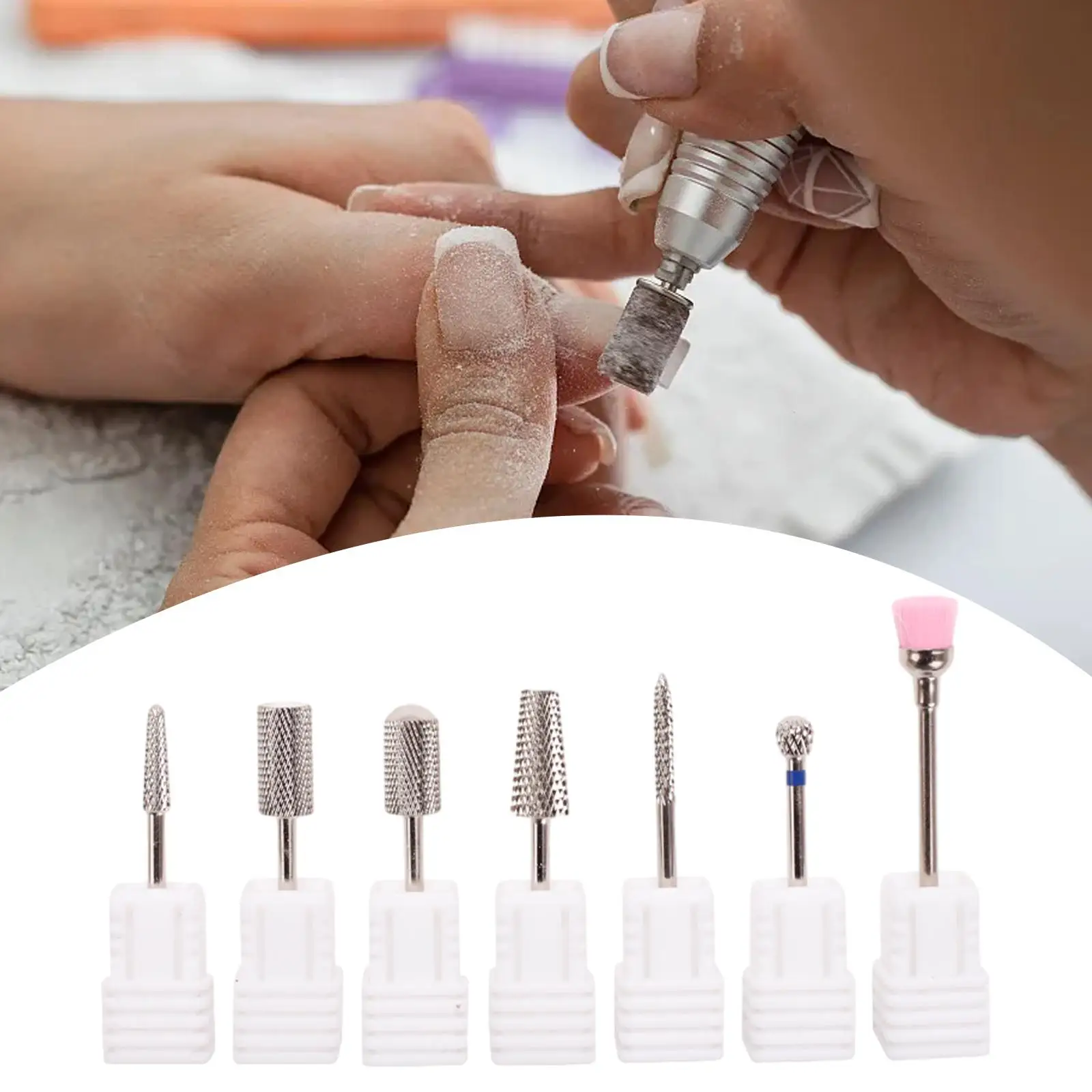 7Pcs Manicure Bits Electric Manicure Head Replacement Device Dust Brush Nail Art Polishing Grinding Heads