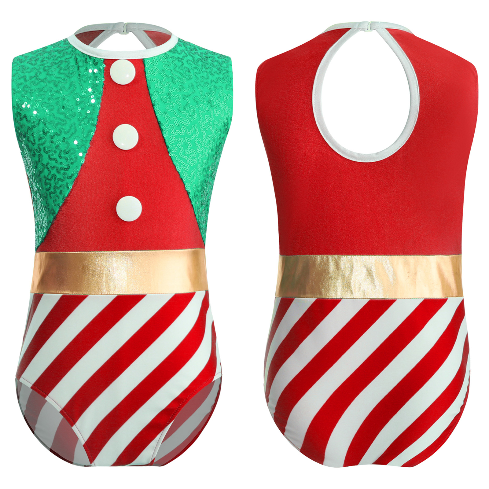 Kinder Mädchen Weihnachten Elf Santa Kostüm Langarm Streifen Gymnastik Trikot Ballett Tanz Overall Weihnachten Neujahr Party Tanz kleidung – Detail 33