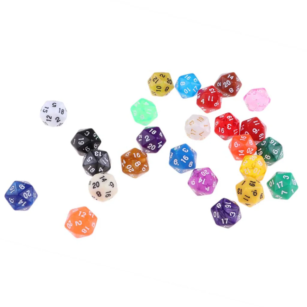 25pcs 20D Dice for RPG  Table Games Dice - 20 Sided Dice for