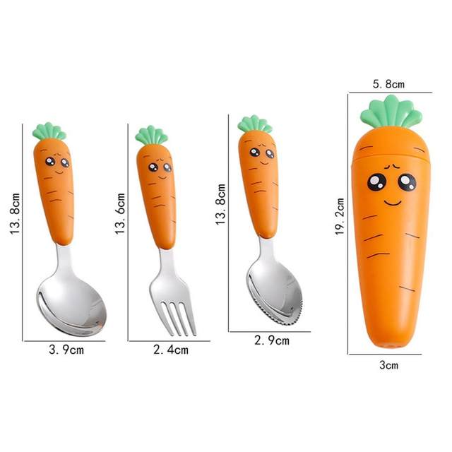 Cartoon Children Utensil Carrot Shape Baby Tableware Set Cute Stainless  Steel Baby Spoon Fork Infant Food Feeding Kids Cutlery - AliExpress