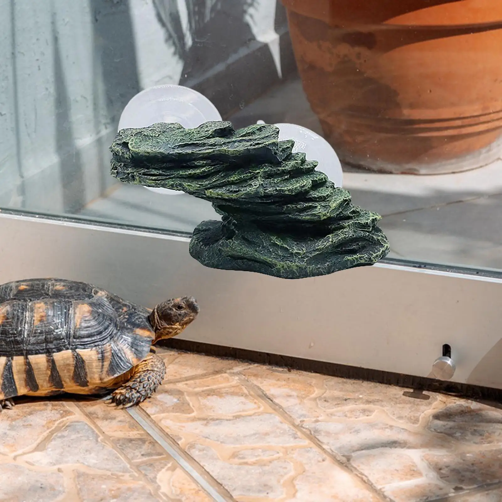 Turtle Basking Platform with Suction Cups Stone Aquarium Ornament Aquarium Float Decoration for Newts Reptile Frogs
