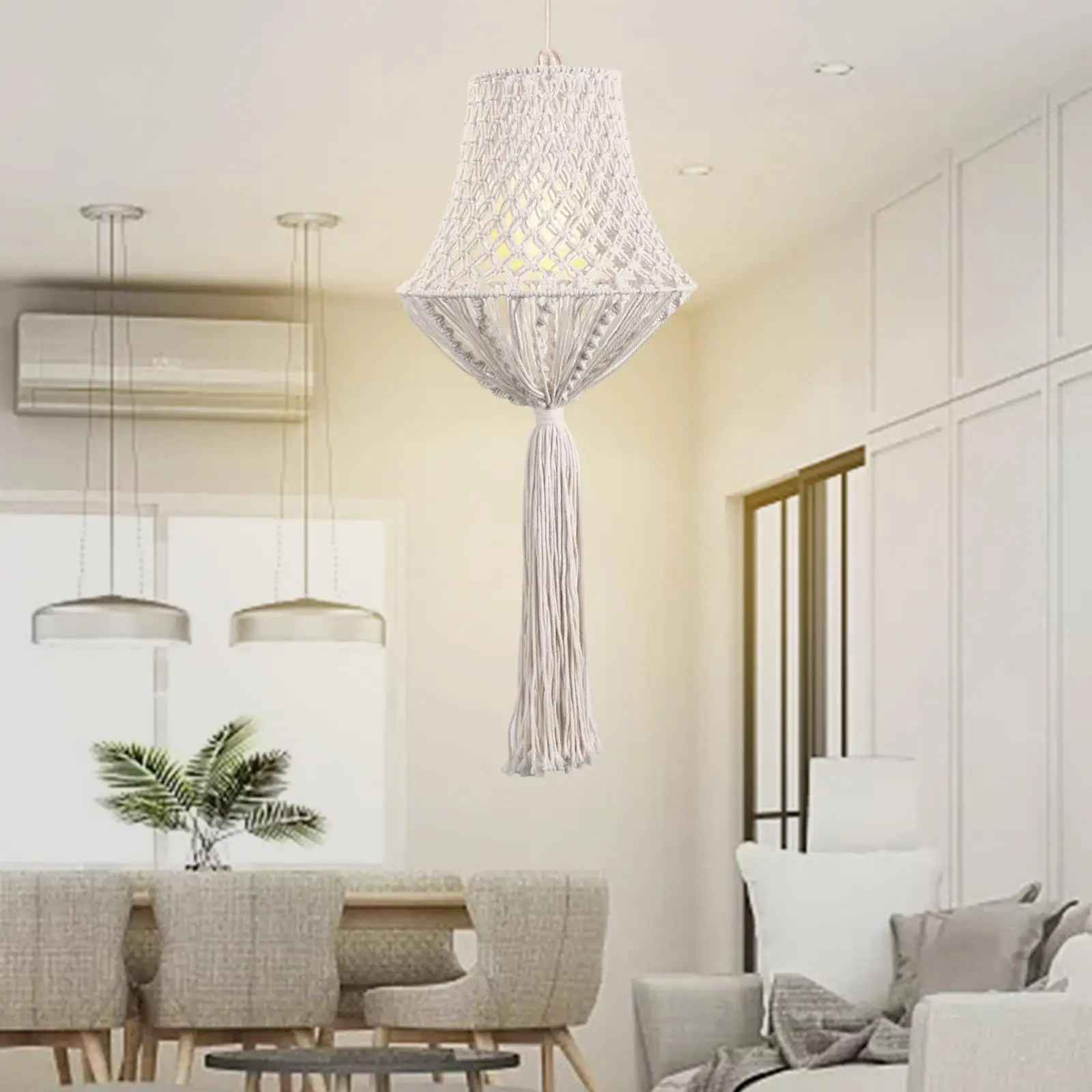 Macrame Lamp Shade Handwoven Ceiling Light Shade Fitting Hanging Pendant Lamp Cover Chandelier Lampshade for Cafe Home Ornament