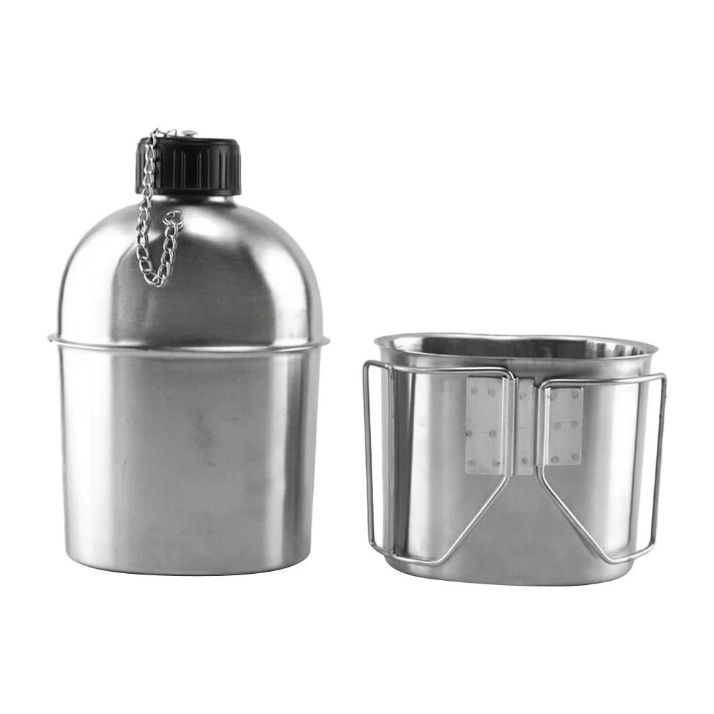   Stainless Steel 1L Kettle and 0.6L Cup Outdoor Camping Kettle