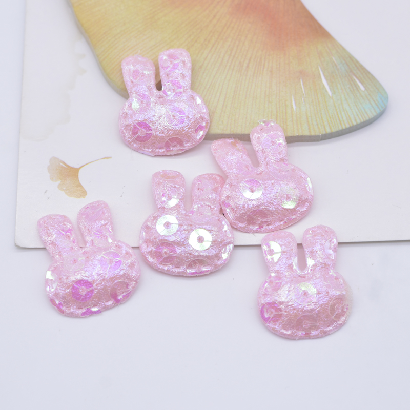 100pcs 20*25mm Glitter Kaninchen Applikation gepolsterte Patches für Kleidung Hut Handwerk Näh zubehör DIY Kopf bedeckung Haars pangen Bogen Dekor – Detail 3