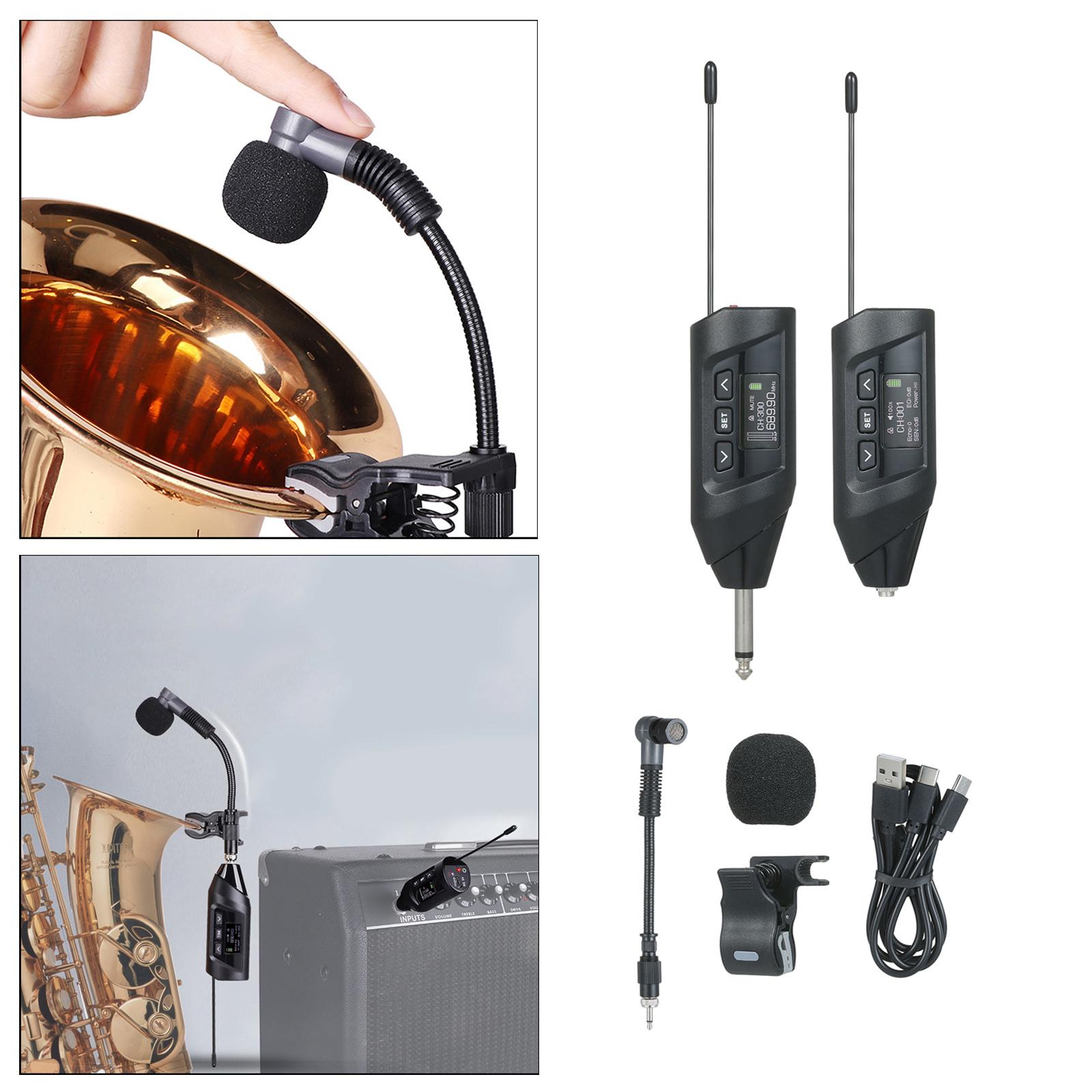 Wireless Saxophone Microphone System UHF Clip‐On Microphone Wireless for Live Performance
