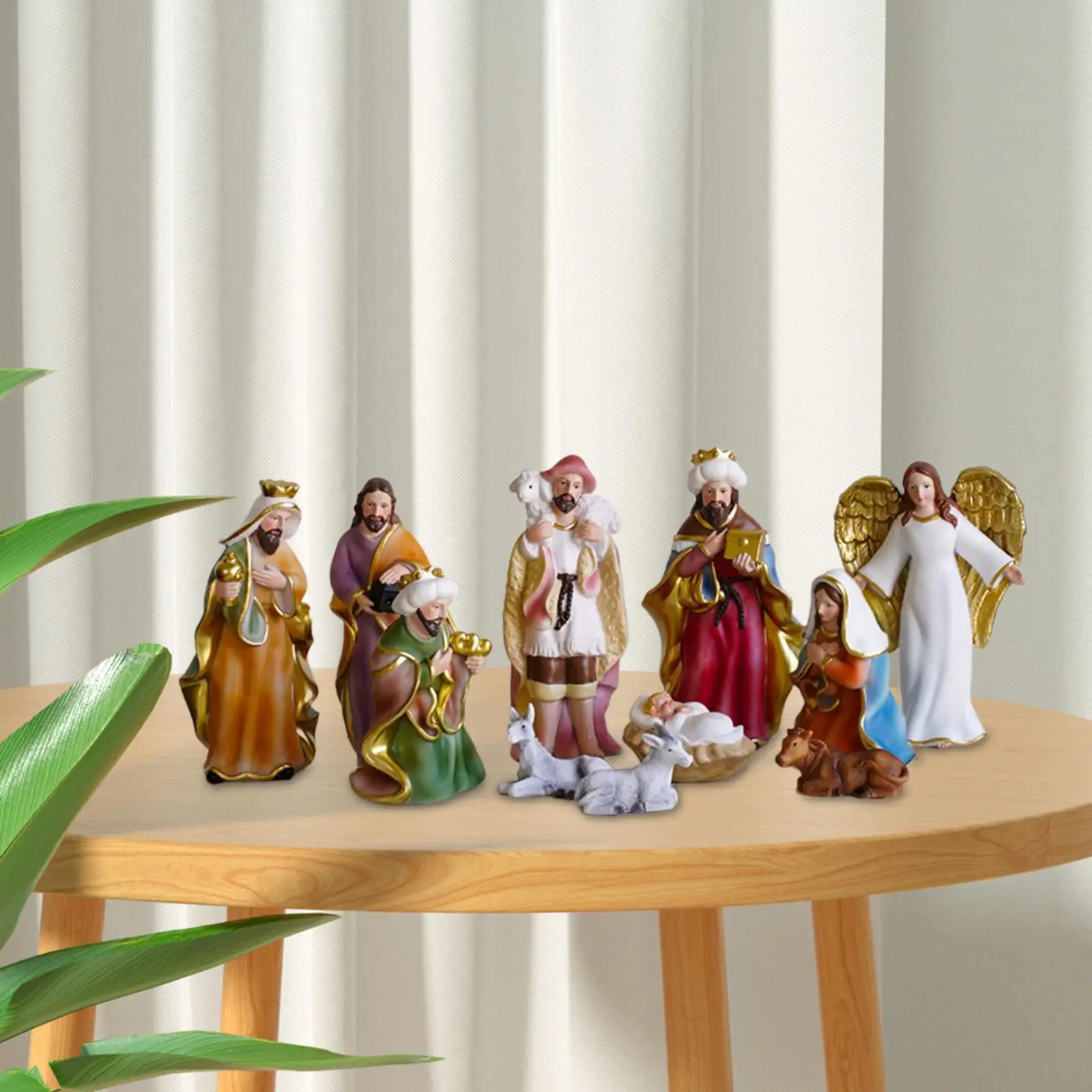11 Pieces Nativity Figurine Display Set Manger Set for Shelf Tabletop Office