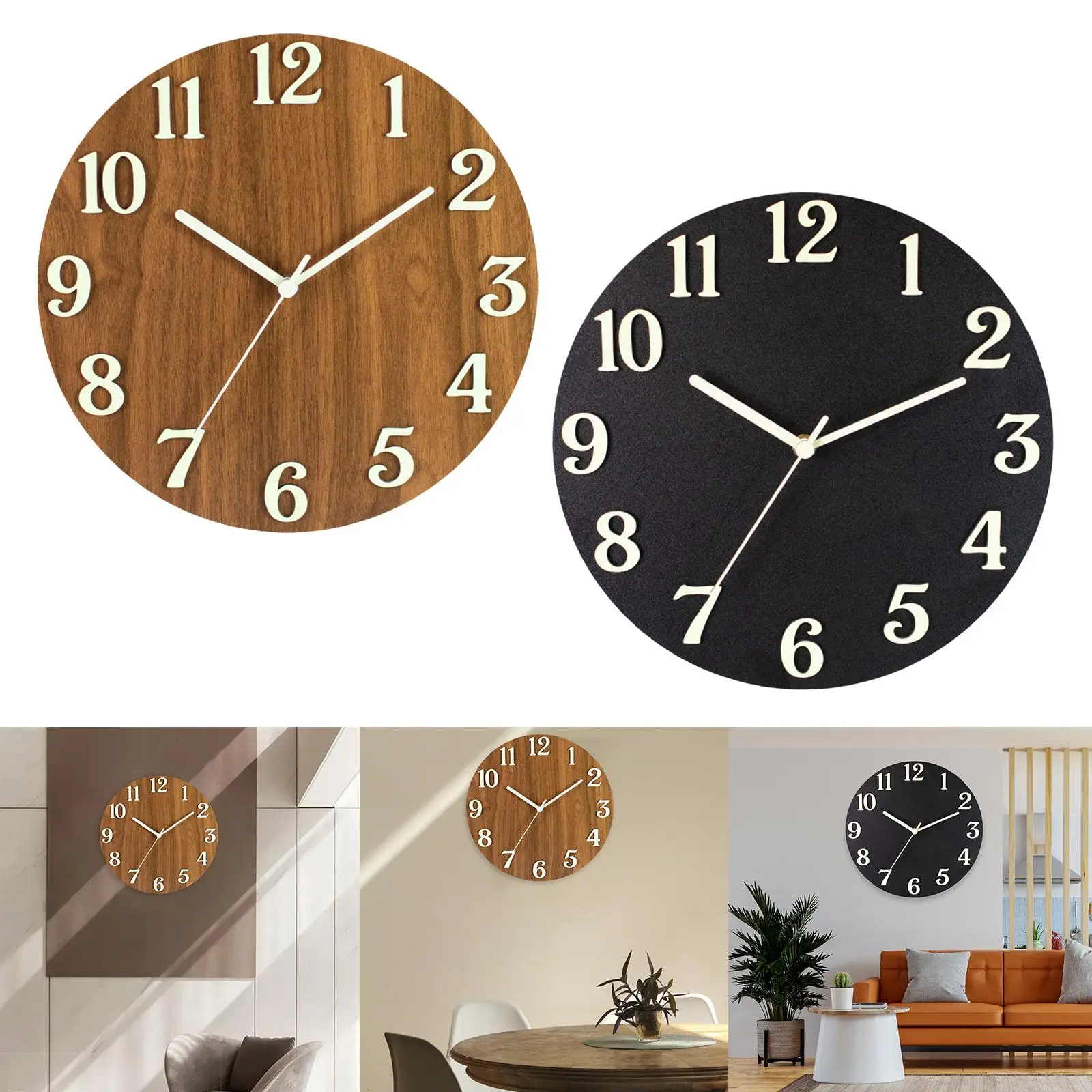 Modern Luminous Wall Clock Hanging Clock Non Ticking Battery Operated Analog Silent Round 12 inch for Dining Room Kitchen Home