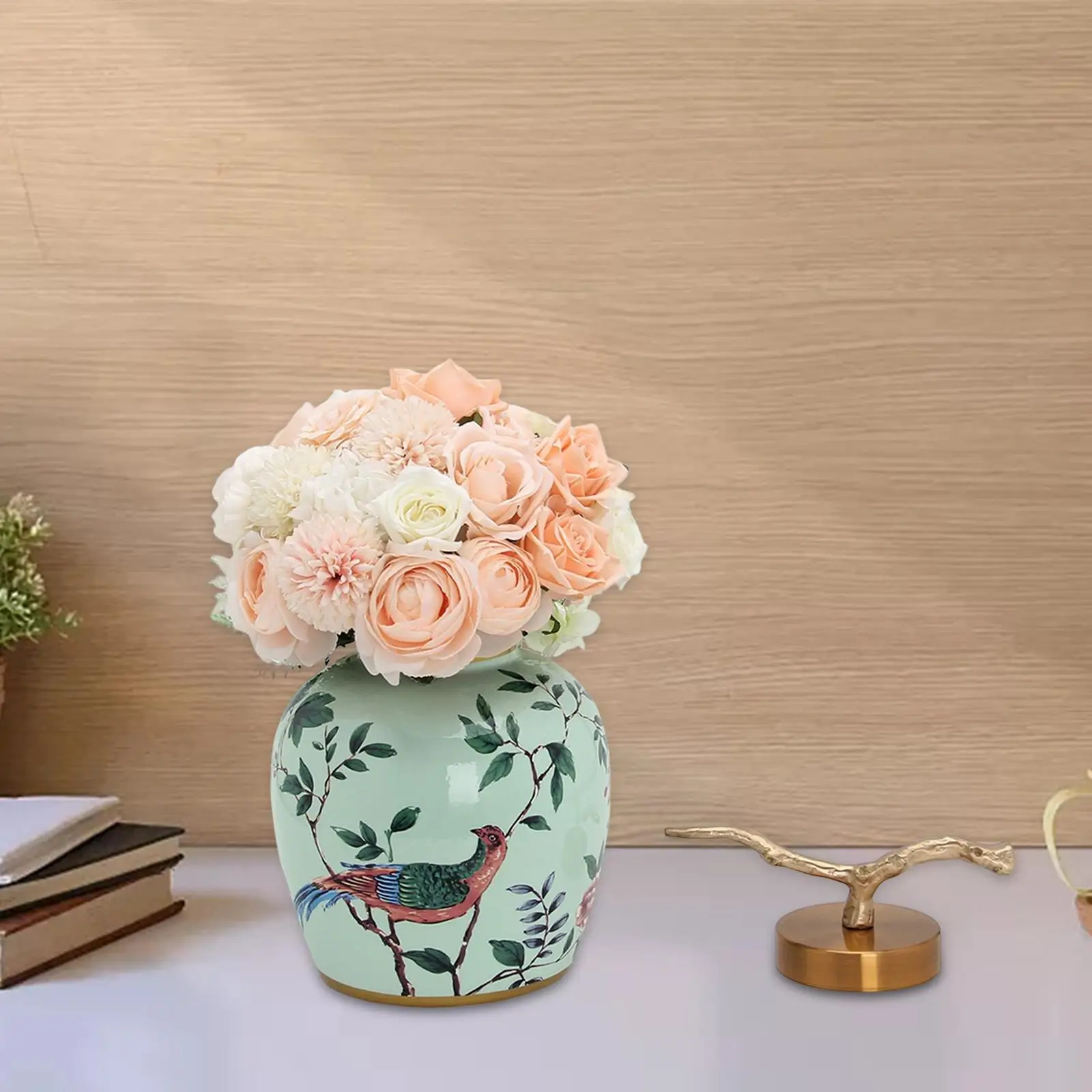 Oriental Ceramic Ginger Jar vase Gift Tea Storage Crafts with Lid Centerpiece for Office Wedding Table Decoration Party