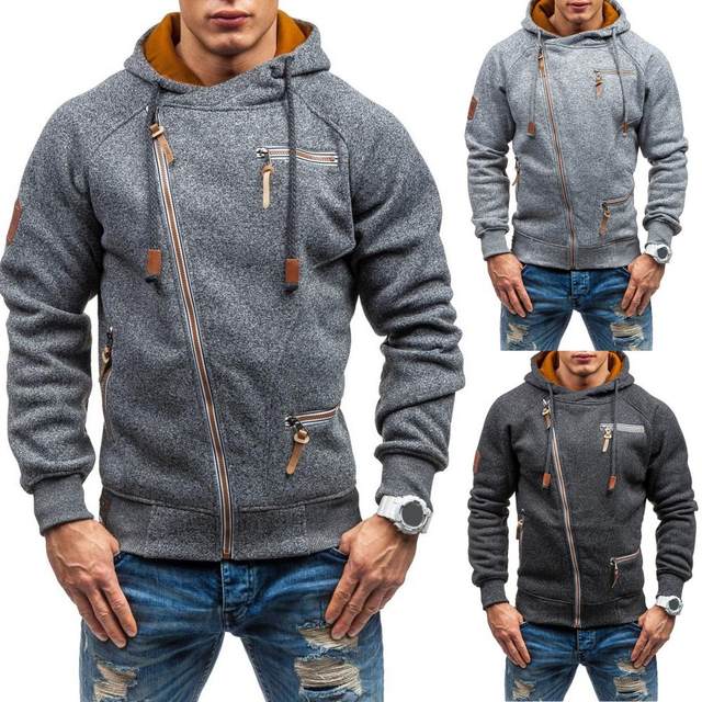 Men hooded sweater deals personality side zipper