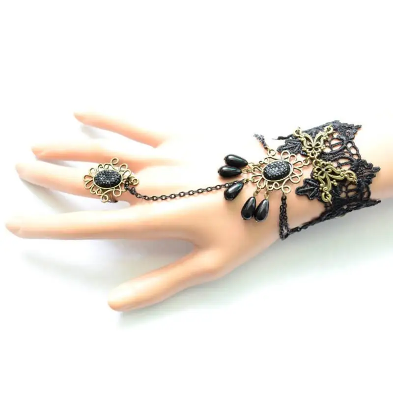 Retro Gothic Punk Lace Beads Slave Bracelet Harness Bracelet Bangle