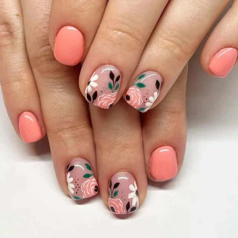 Best of 24Pcs Short Retro Flower Design Nails Art Manicure Pink False Nails Wearable Square Fake Nails Press On Full Cover Nail Tips Reviews & Tips