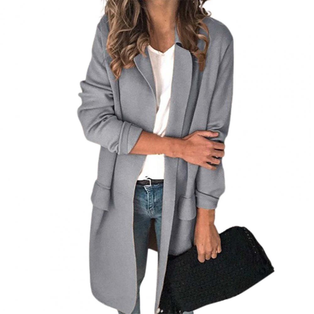 Title 14, Women Long Blazer Solid Color Loose Cardigan Lo...