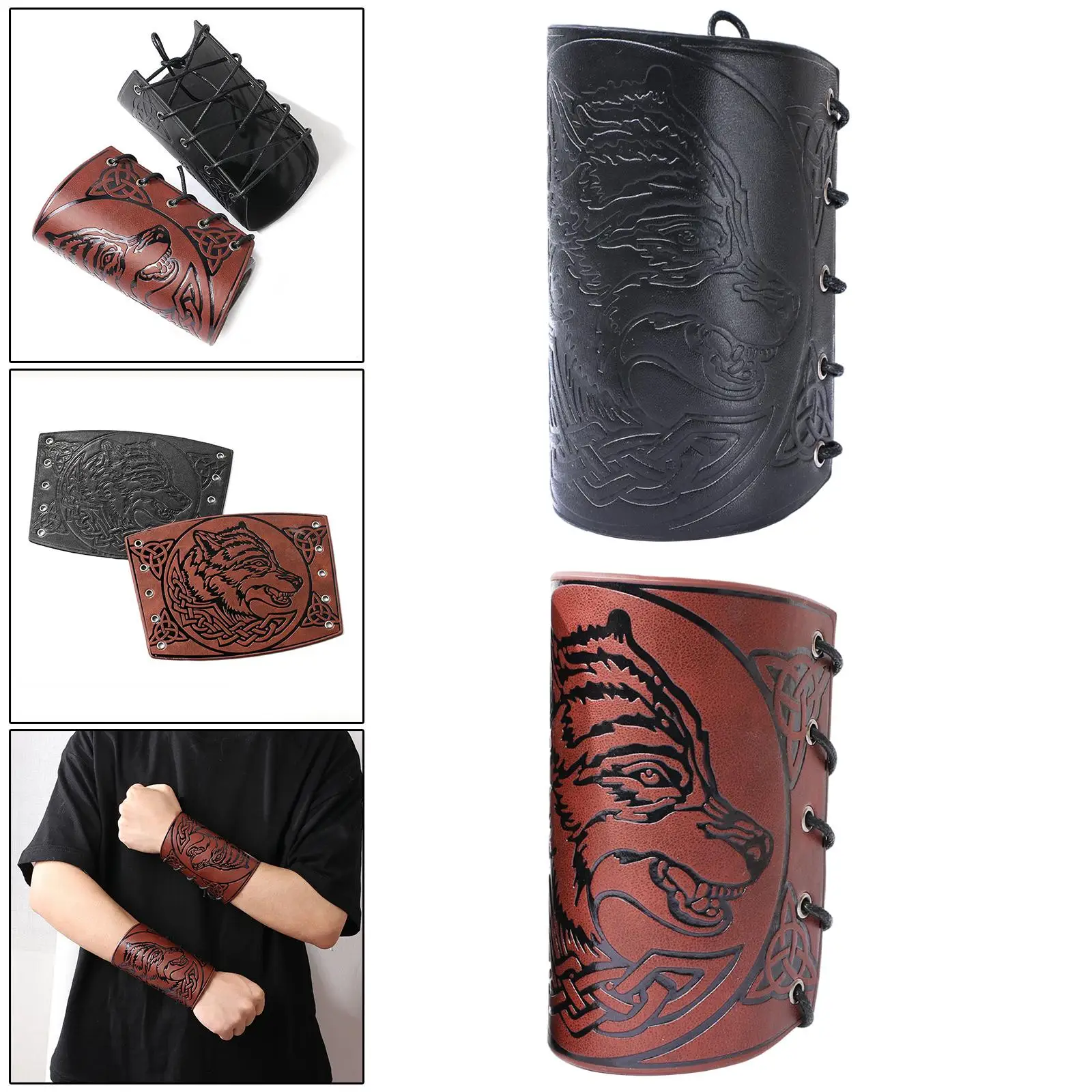 Viking Bracers Arm Armor Cuff Wolf Wrist Guard Wristband for Cosplay Women
