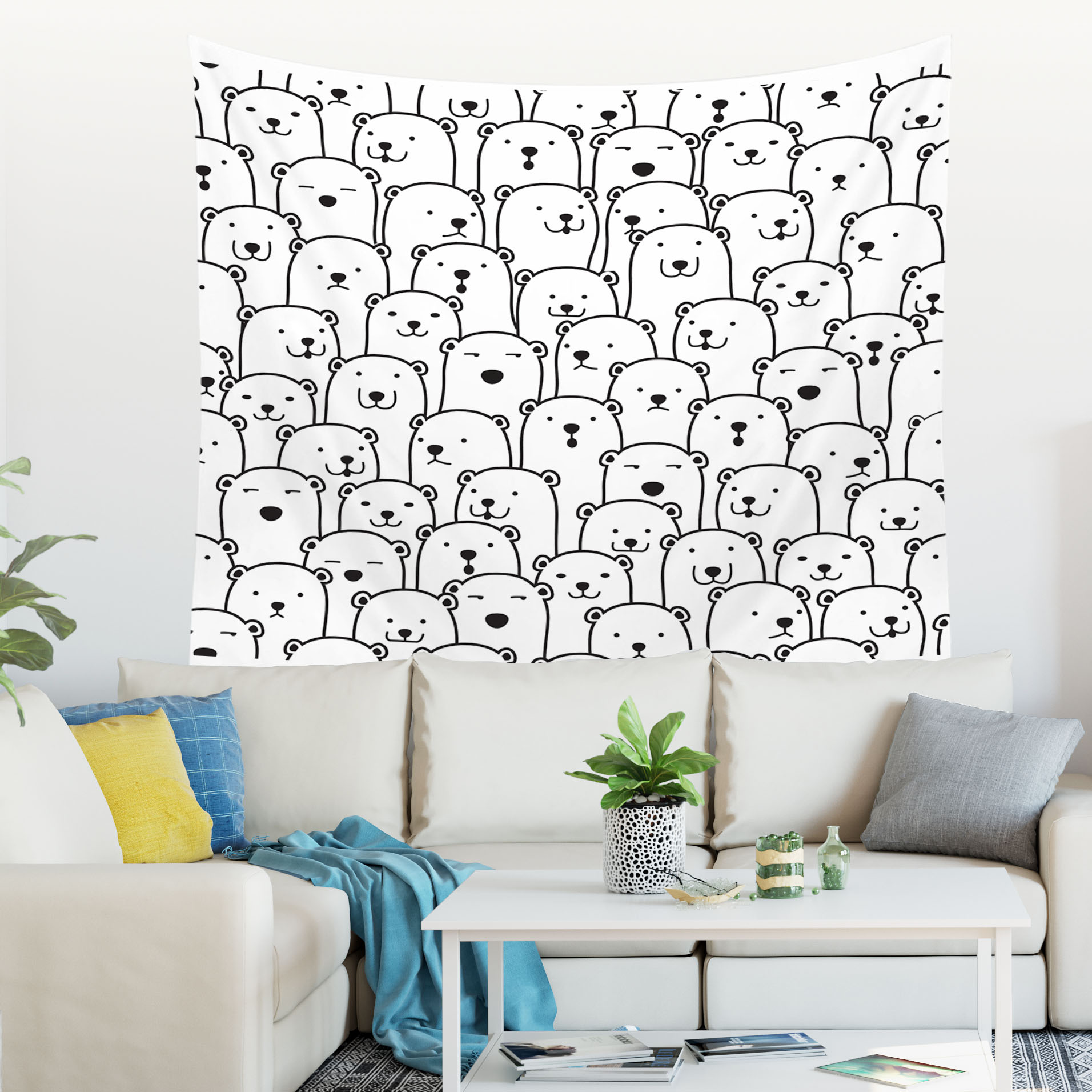 Description Picture 6 of itemCartoon Cat Tapestry Cute Aesthetic Simple Tapestry Nordic White Home Decoration Multifunctional Decorative Tapestry Gift Tapiz