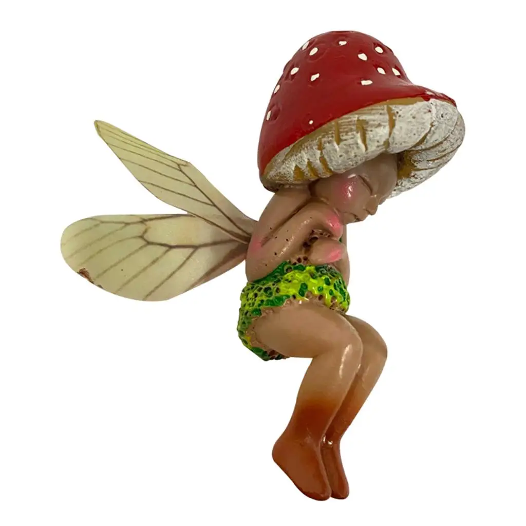 Mushroom Fairy Figurines Fly Wing Fairy Garden Micro Landscape Resin Craft Creative Scene Decoration Ornaments