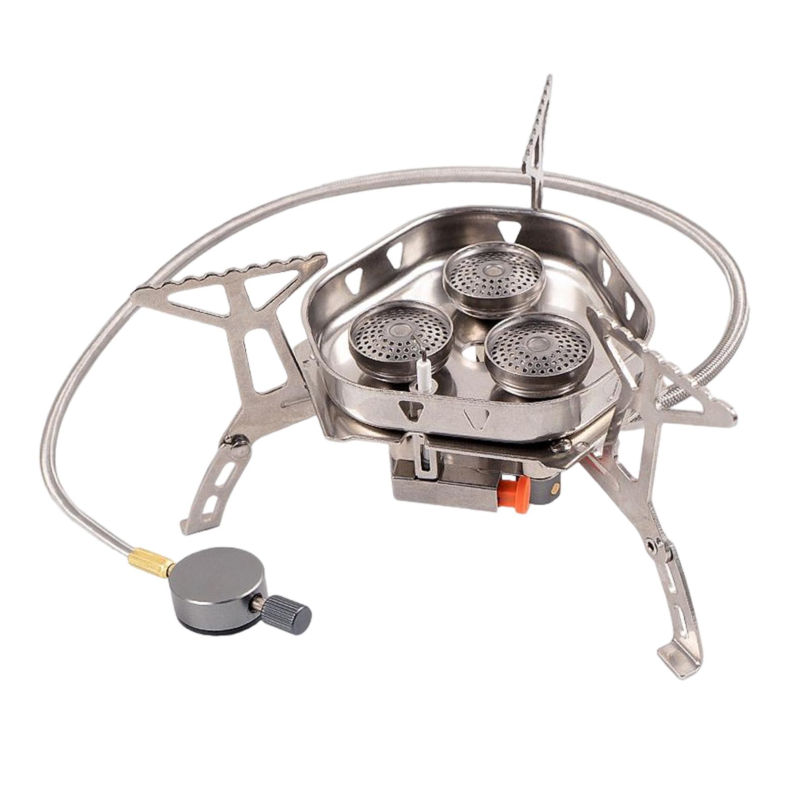 Durable Camping Gas Stove 3 Heads Foldable Cooking Tool Gear Propane Stove Backpack Stove for Picnic Outdoor Cooking Travel