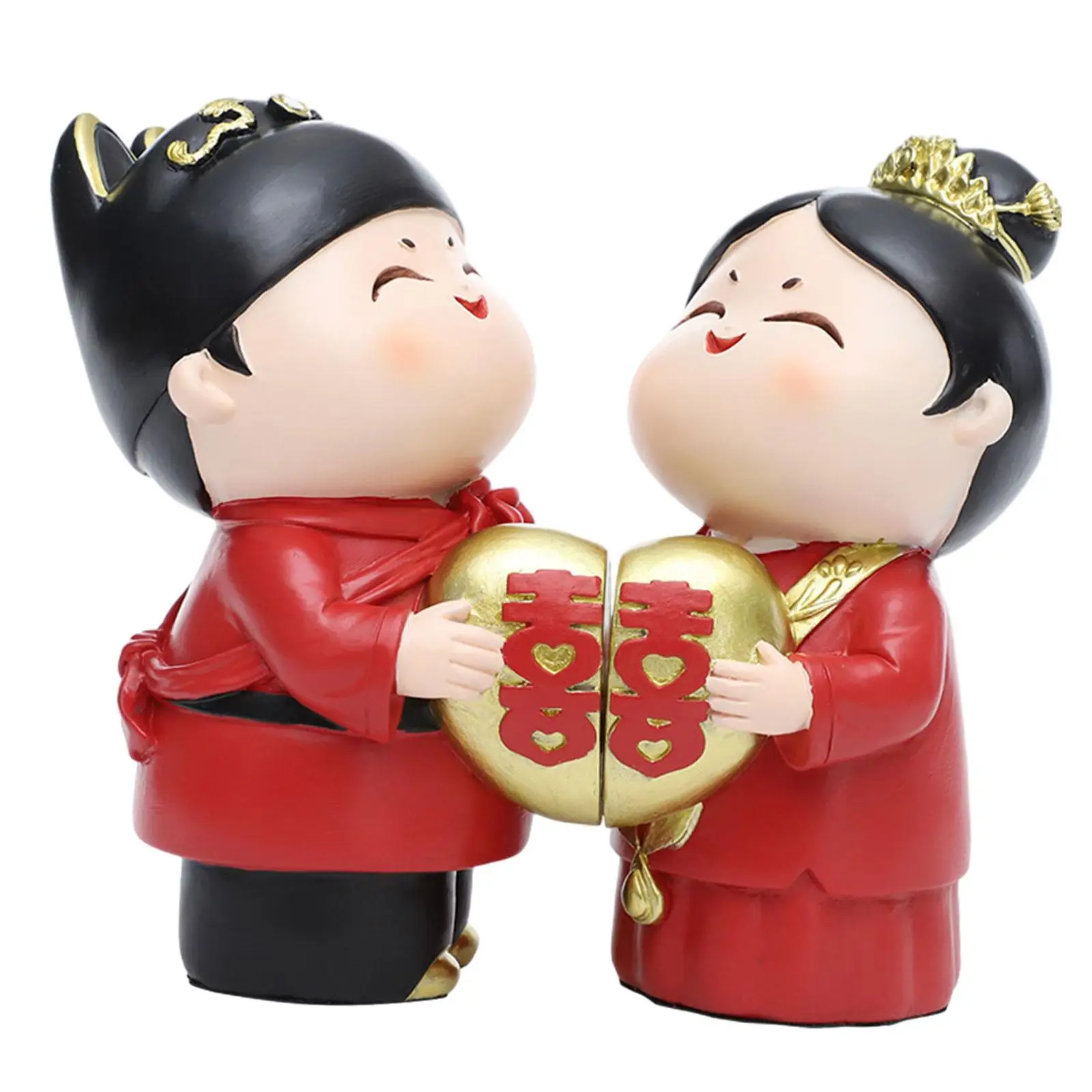 Wedding Couple Sculpture Wedding Doll Decorations Resin Chinese for Couples Bride and Groom Figurine for Gift Cafe Home Decor