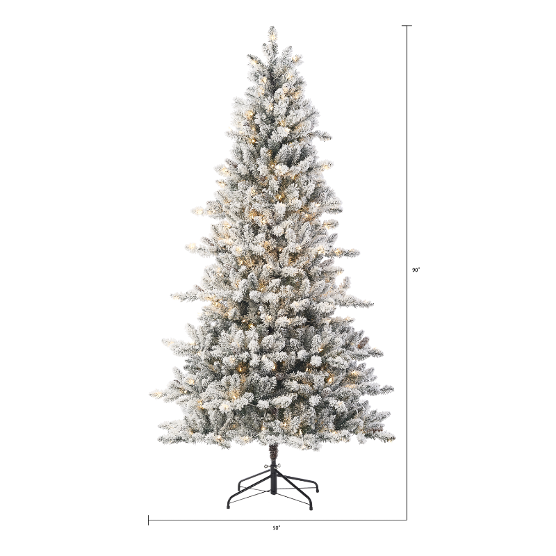 Holiday Time 7.5ft Pre-Lit Flocked Birmingham Fir Artificial Christmas Tree, Warm White LED, Green, 7.5' · v3