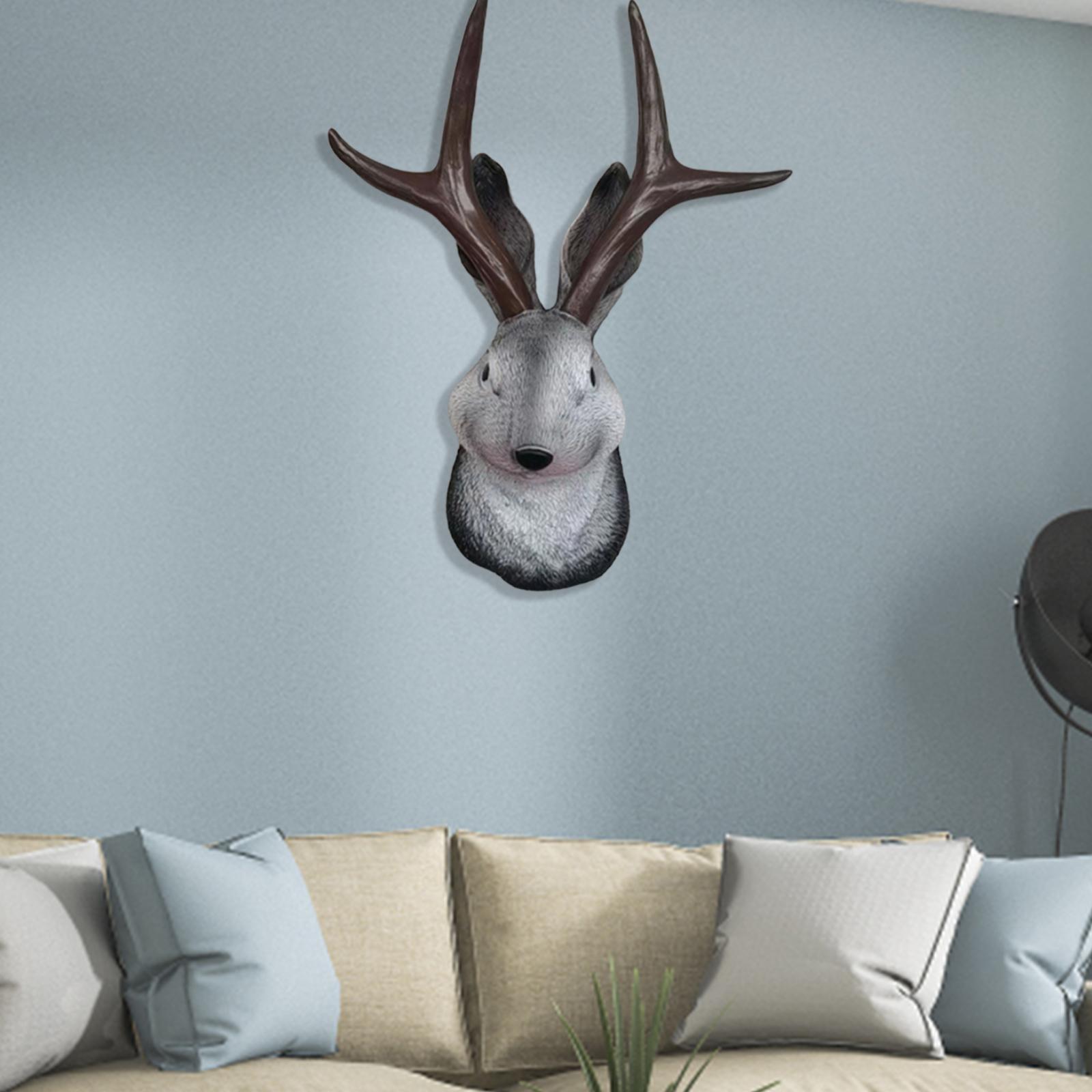3D Rabbit Head Statue Wall Mount Animal Head Figurines for Farmhouse Bar Decoration