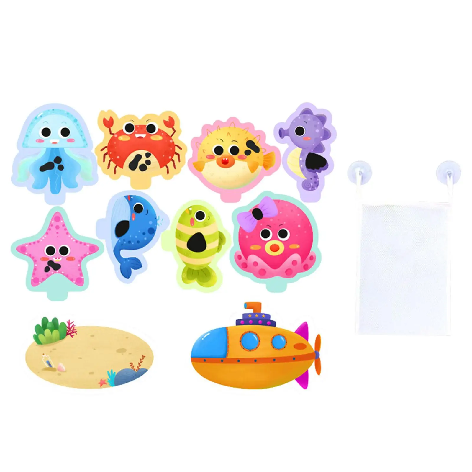 10x Early Education DIY Sticker Puzzles Toys with Storage Bag Cognitive Preschool Game Baby Sea Animal Bath Toys for Kids