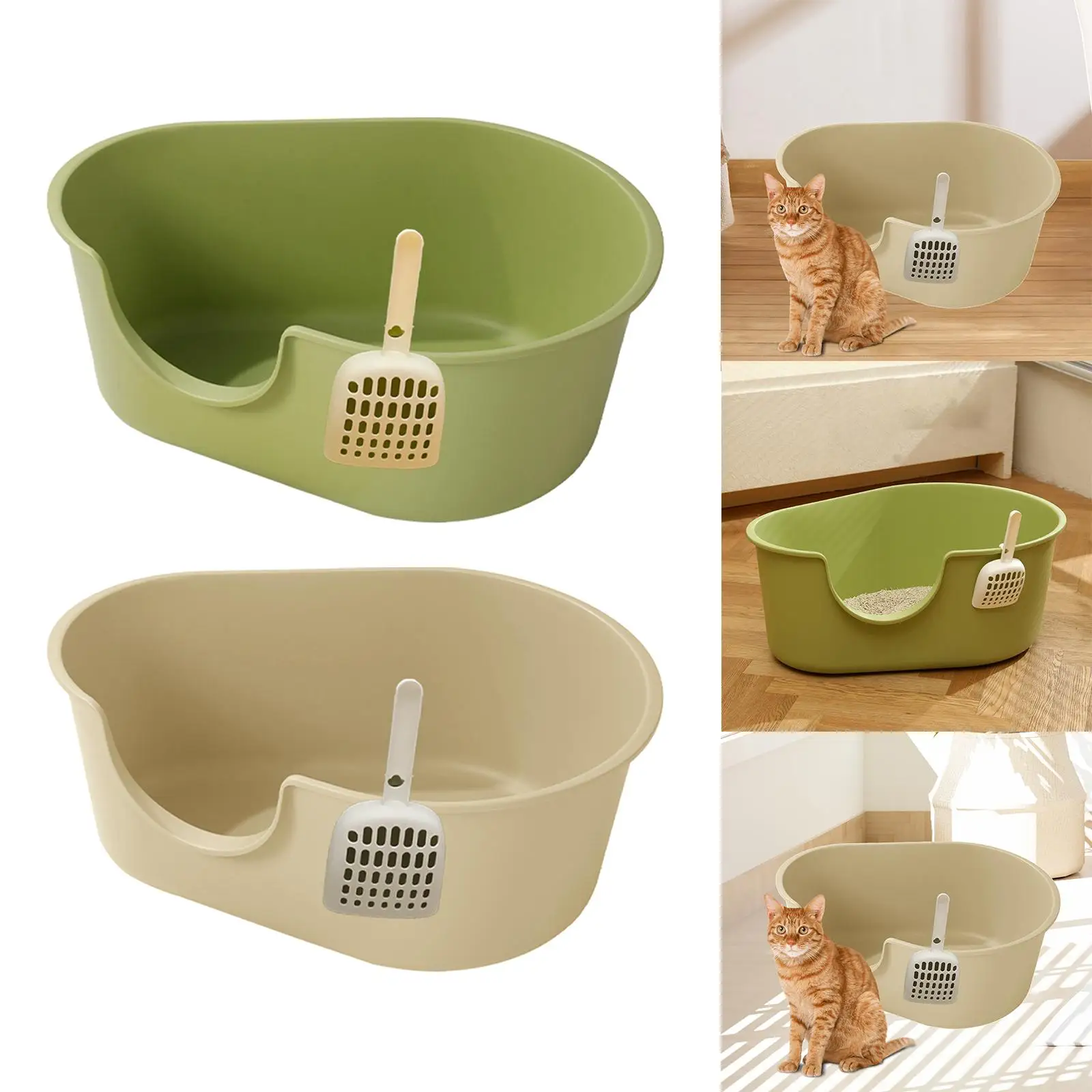 Open Top Pet Litter Tray Large Bedpan Cat Litter Container Durable Cat Litter Box for Indoor Cats Easy to Clean, No Odor