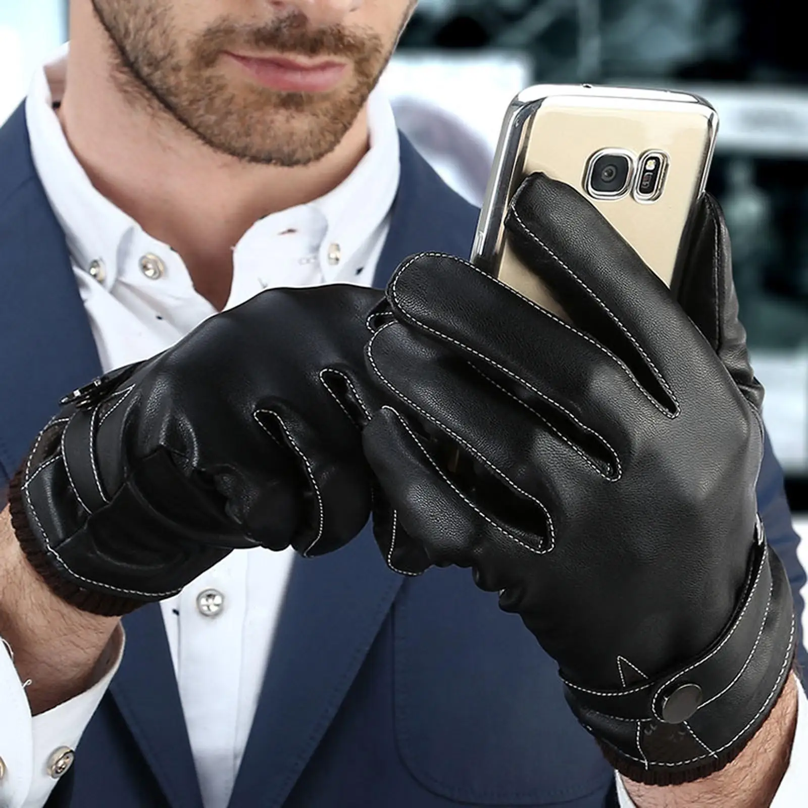 Touchscreen Gloves PU Leather Waterproof Men Winter Gloves for Motorcycle